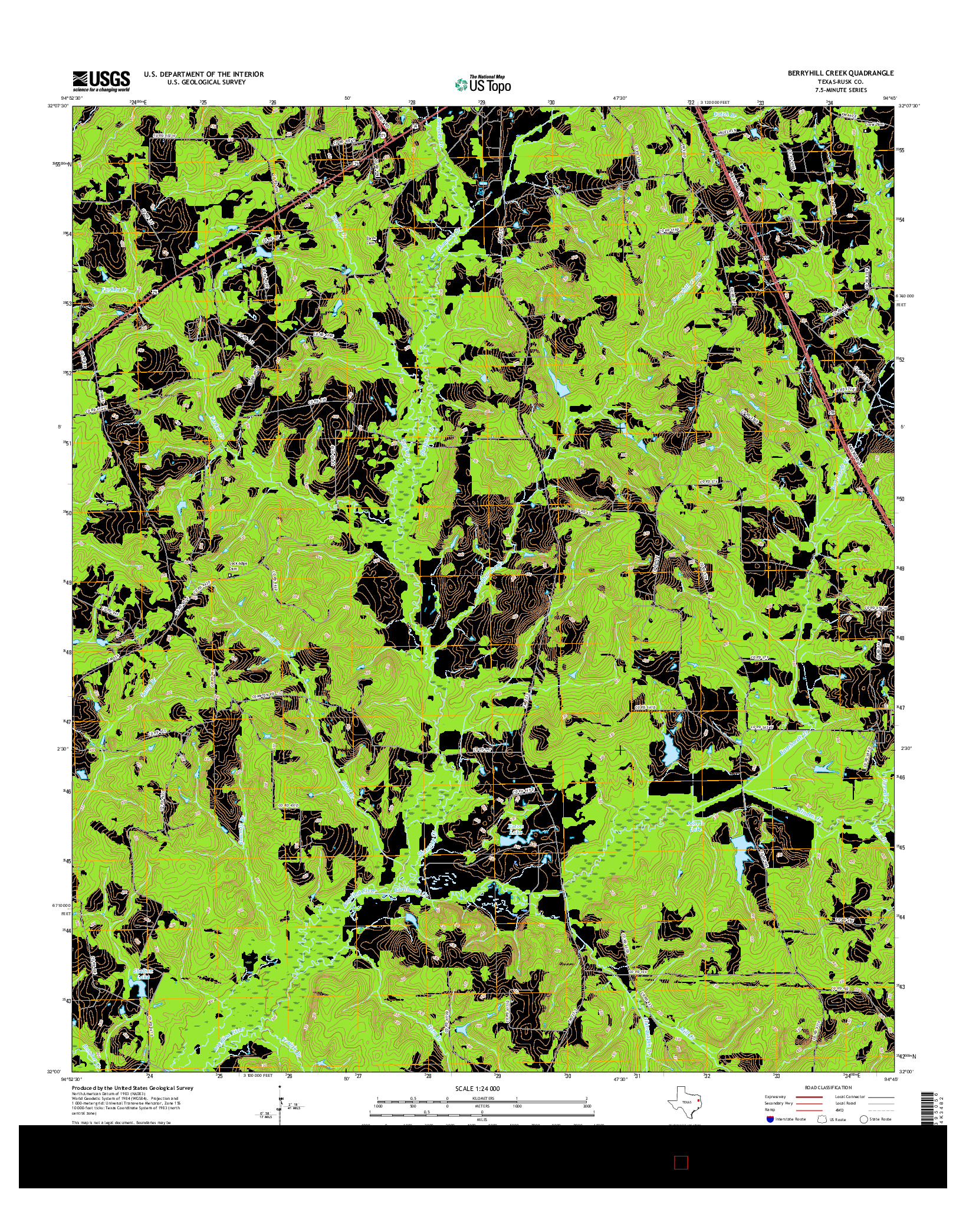 USGS US TOPO 7.5-MINUTE MAP FOR BERRYHILL CREEK, TX 2016