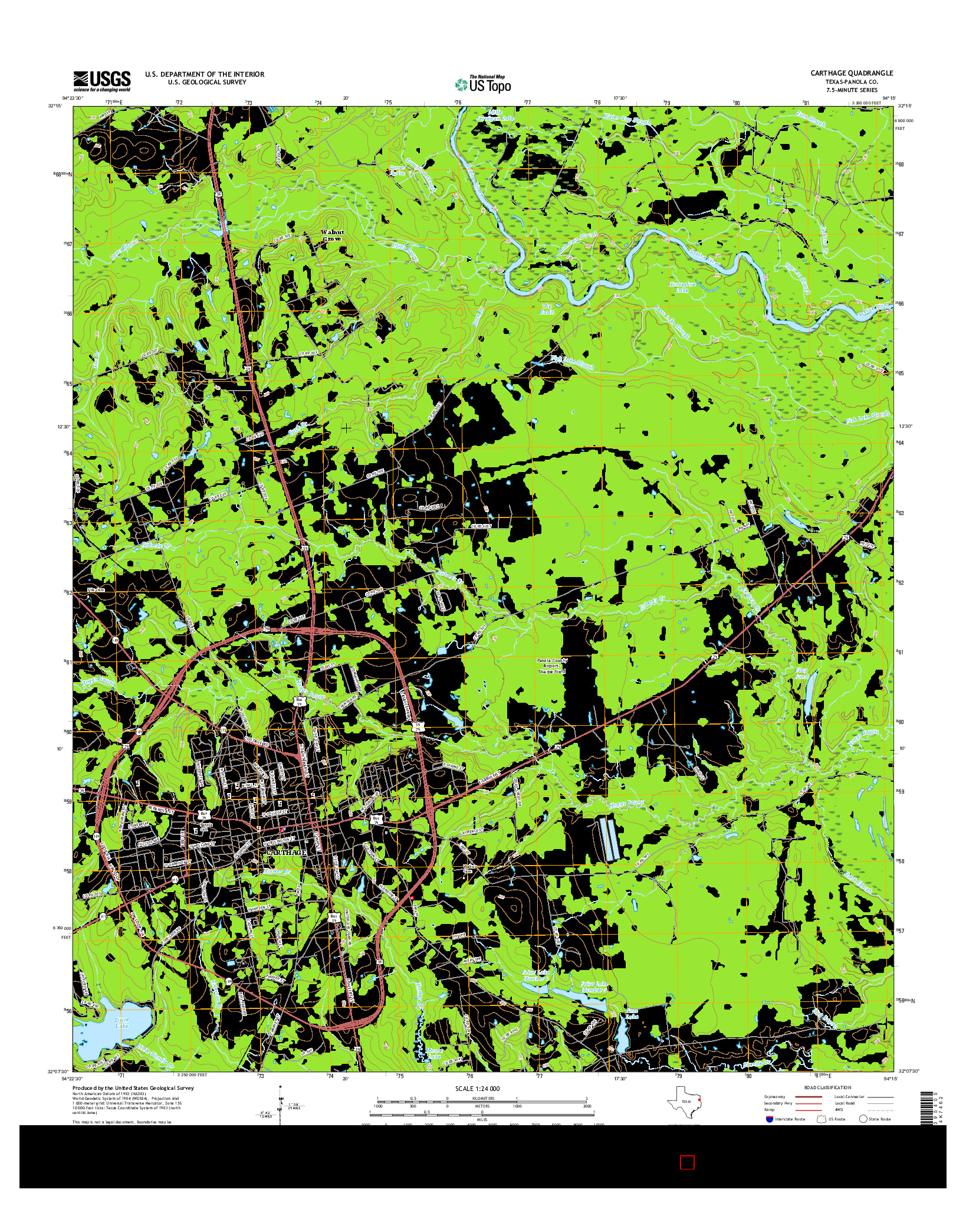 USGS US TOPO 7.5-MINUTE MAP FOR CARTHAGE, TX 2016