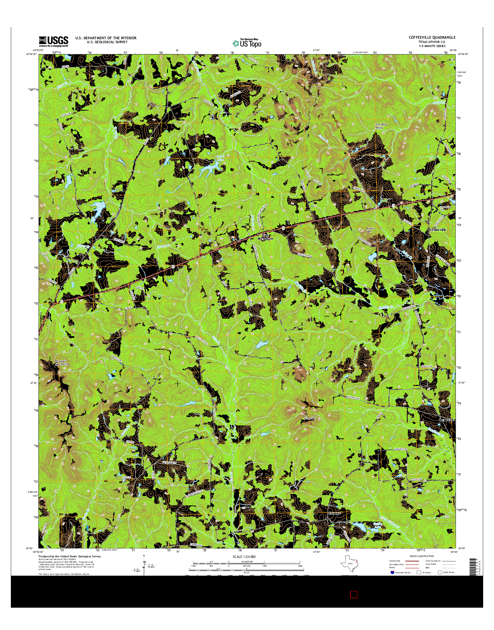 USGS US TOPO 7.5-MINUTE MAP FOR COFFEEVILLE, TX 2016