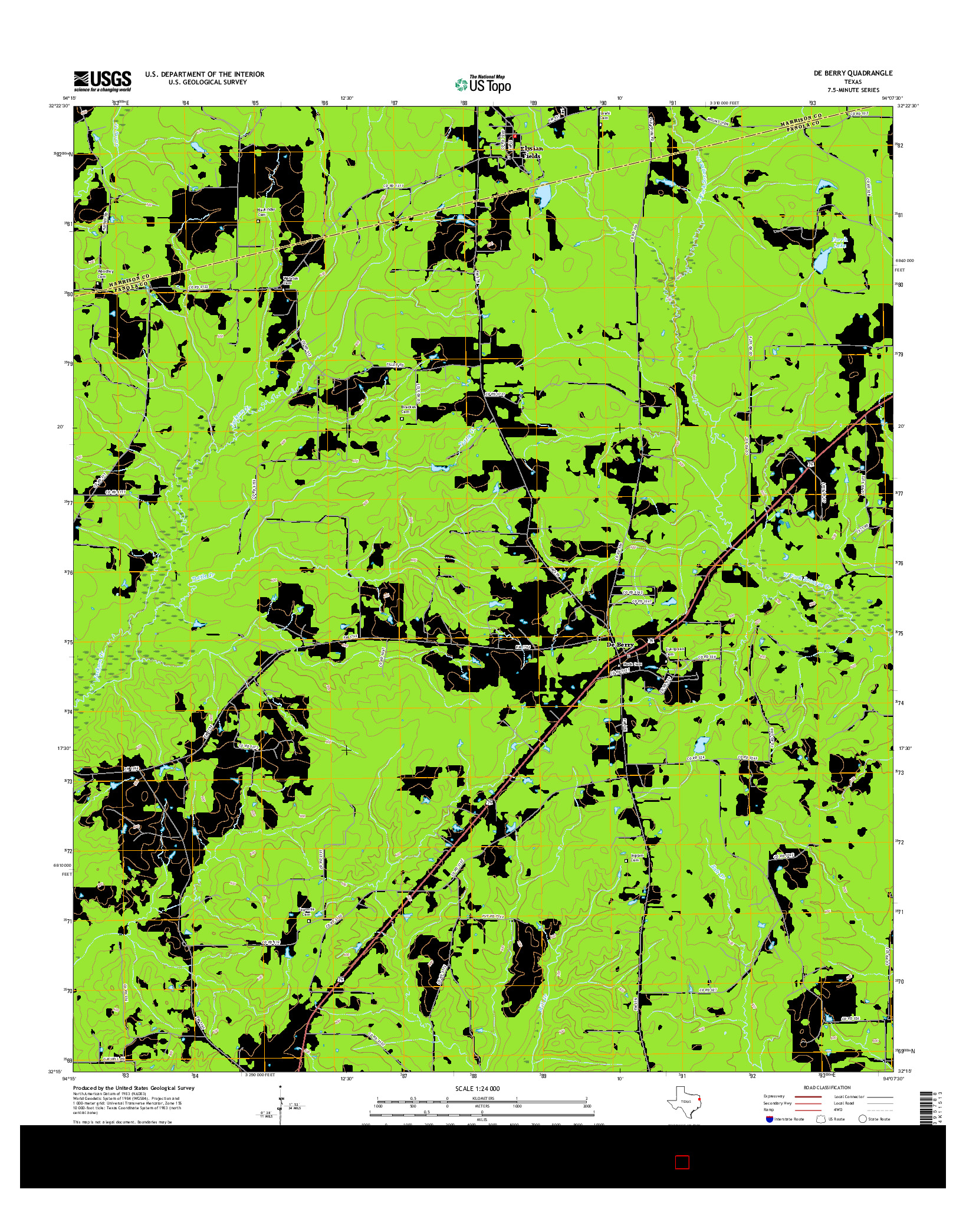 USGS US TOPO 7.5-MINUTE MAP FOR DE BERRY, TX 2016