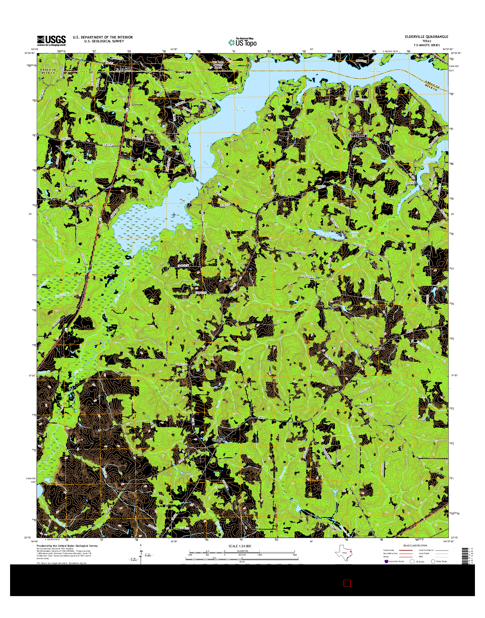 USGS US TOPO 7.5-MINUTE MAP FOR ELDERVILLE, TX 2016