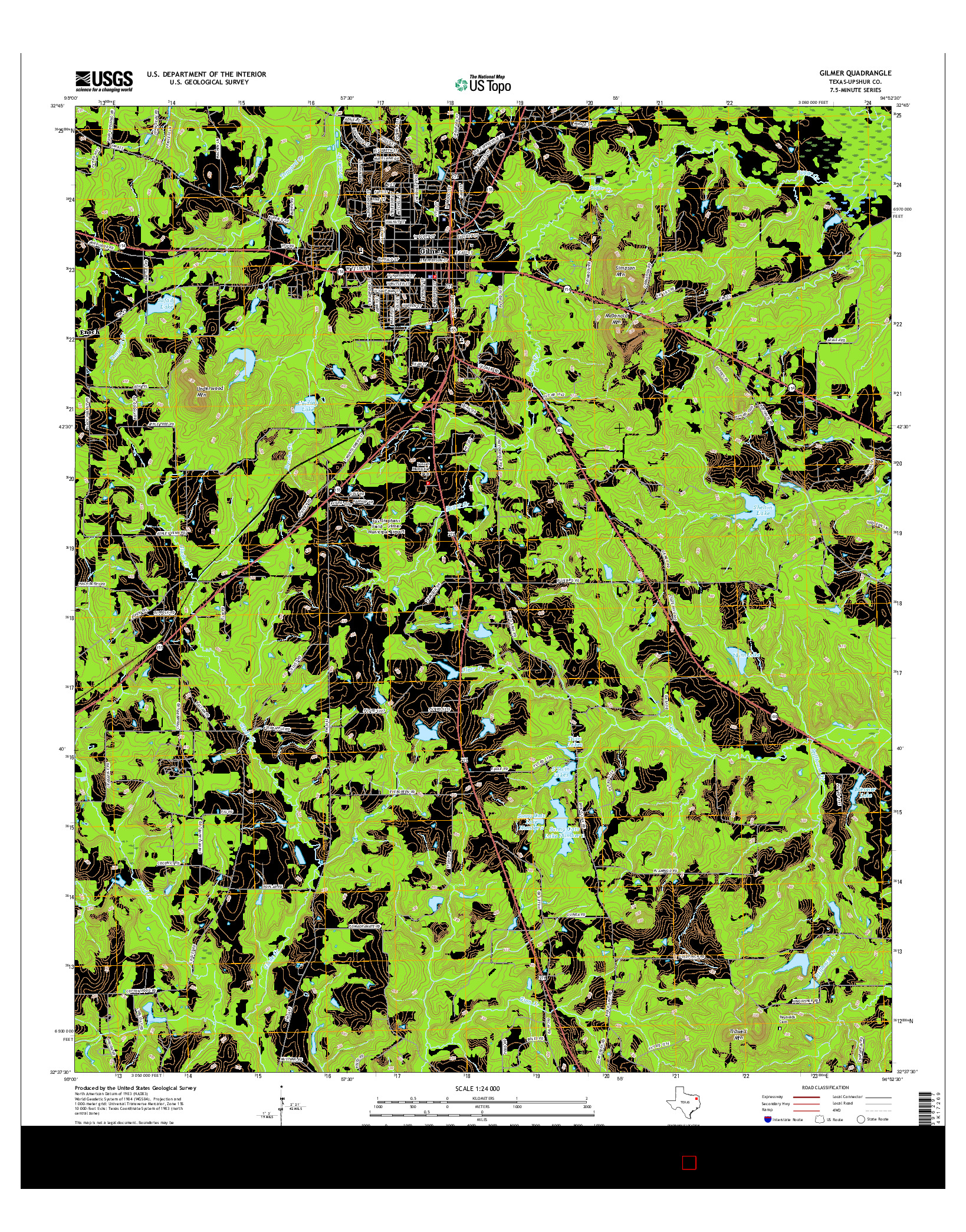 USGS US TOPO 7.5-MINUTE MAP FOR GILMER, TX 2016