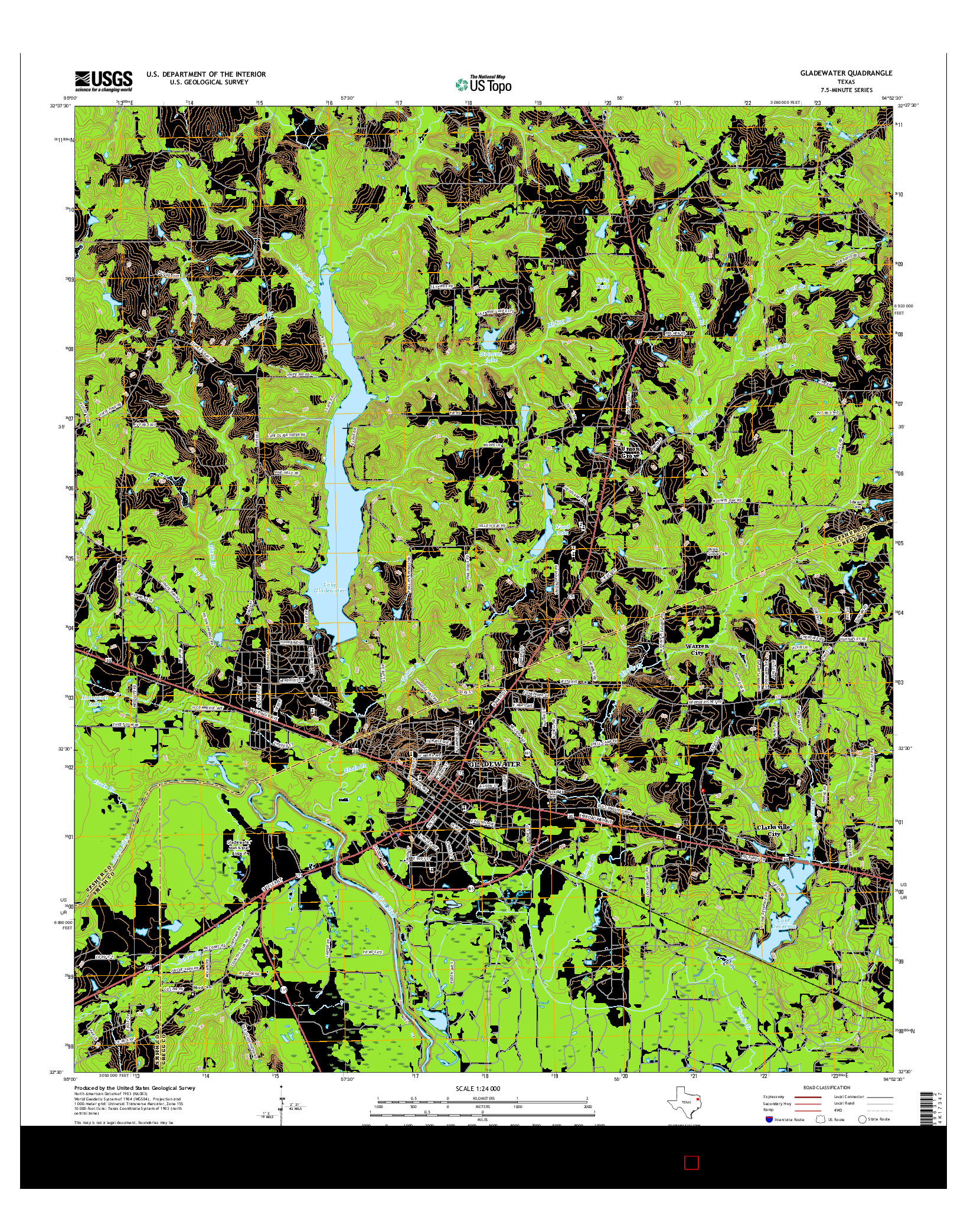 USGS US TOPO 7.5-MINUTE MAP FOR GLADEWATER, TX 2016