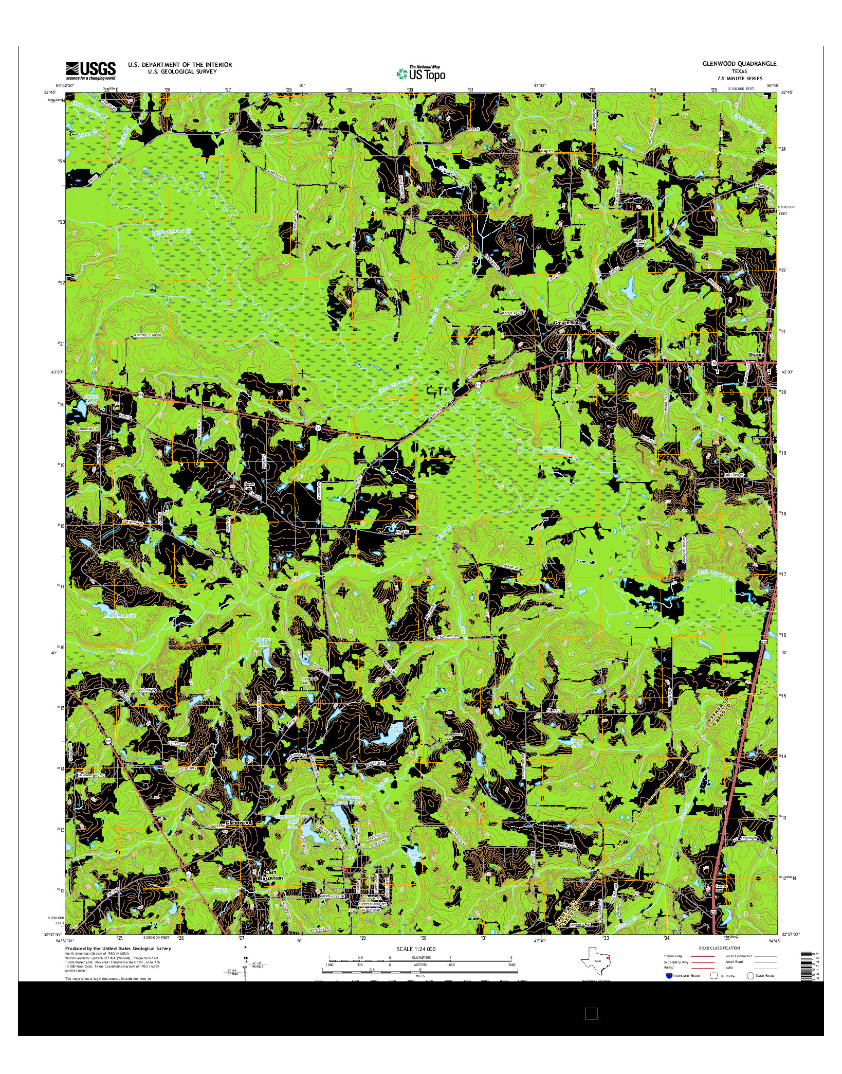 USGS US TOPO 7.5-MINUTE MAP FOR GLENWOOD, TX 2016
