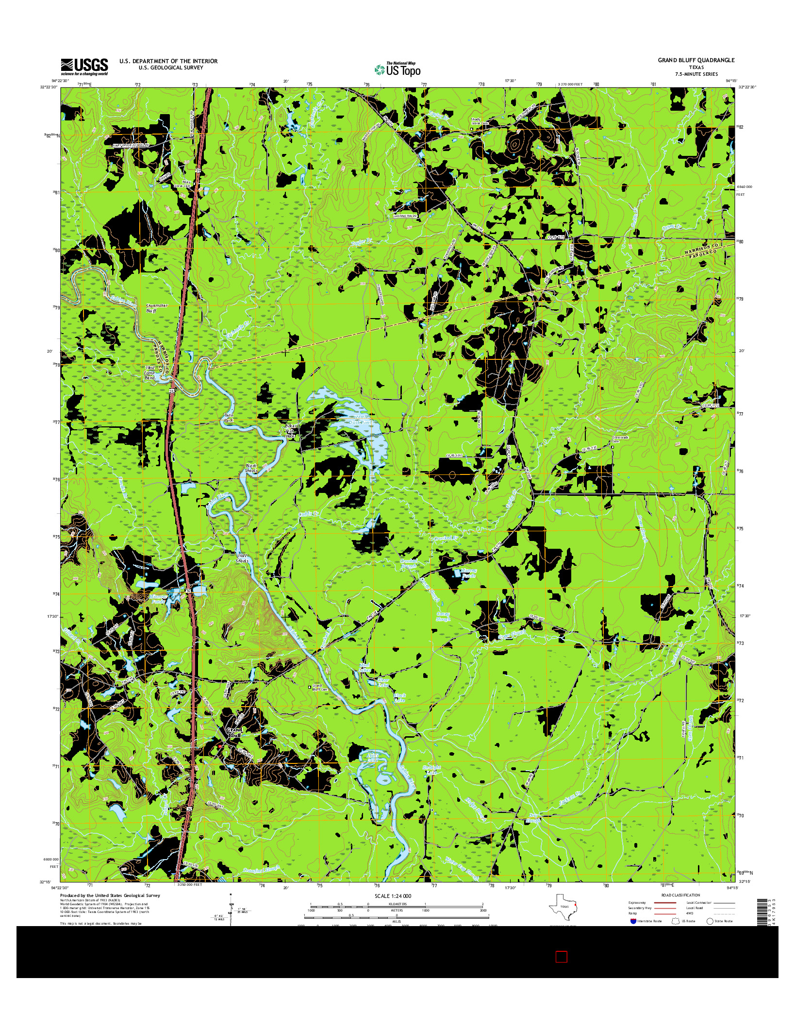 USGS US TOPO 7.5-MINUTE MAP FOR GRAND BLUFF, TX 2016