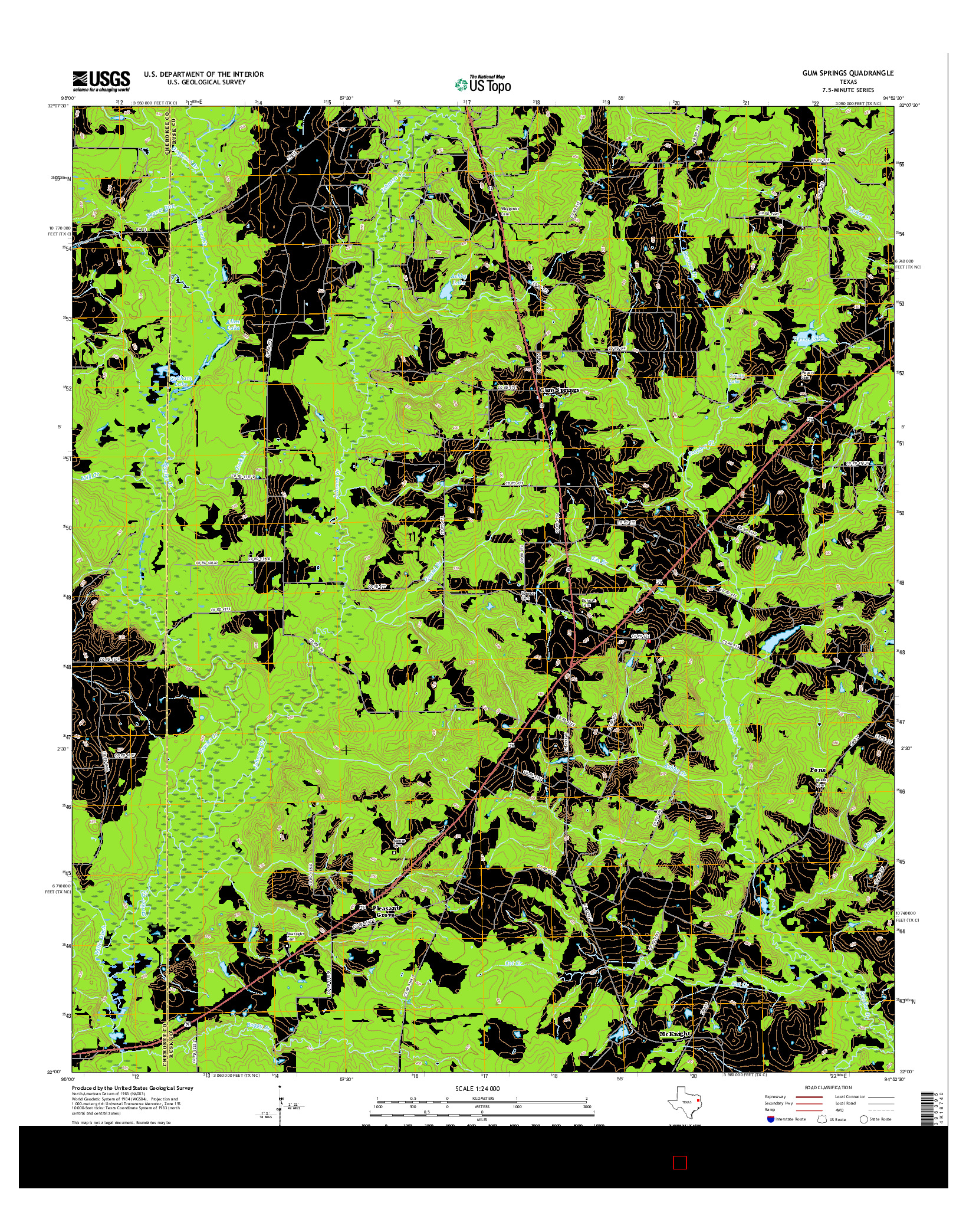 USGS US TOPO 7.5-MINUTE MAP FOR GUM SPRINGS, TX 2016