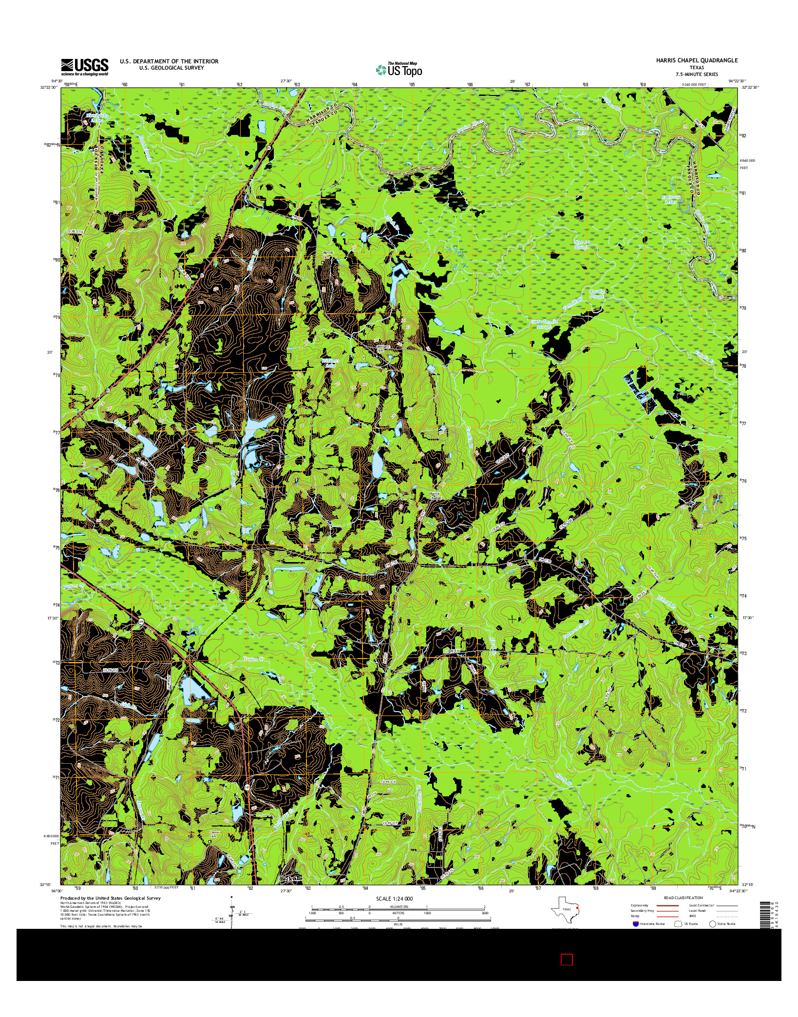 USGS US TOPO 7.5-MINUTE MAP FOR HARRIS CHAPEL, TX 2016