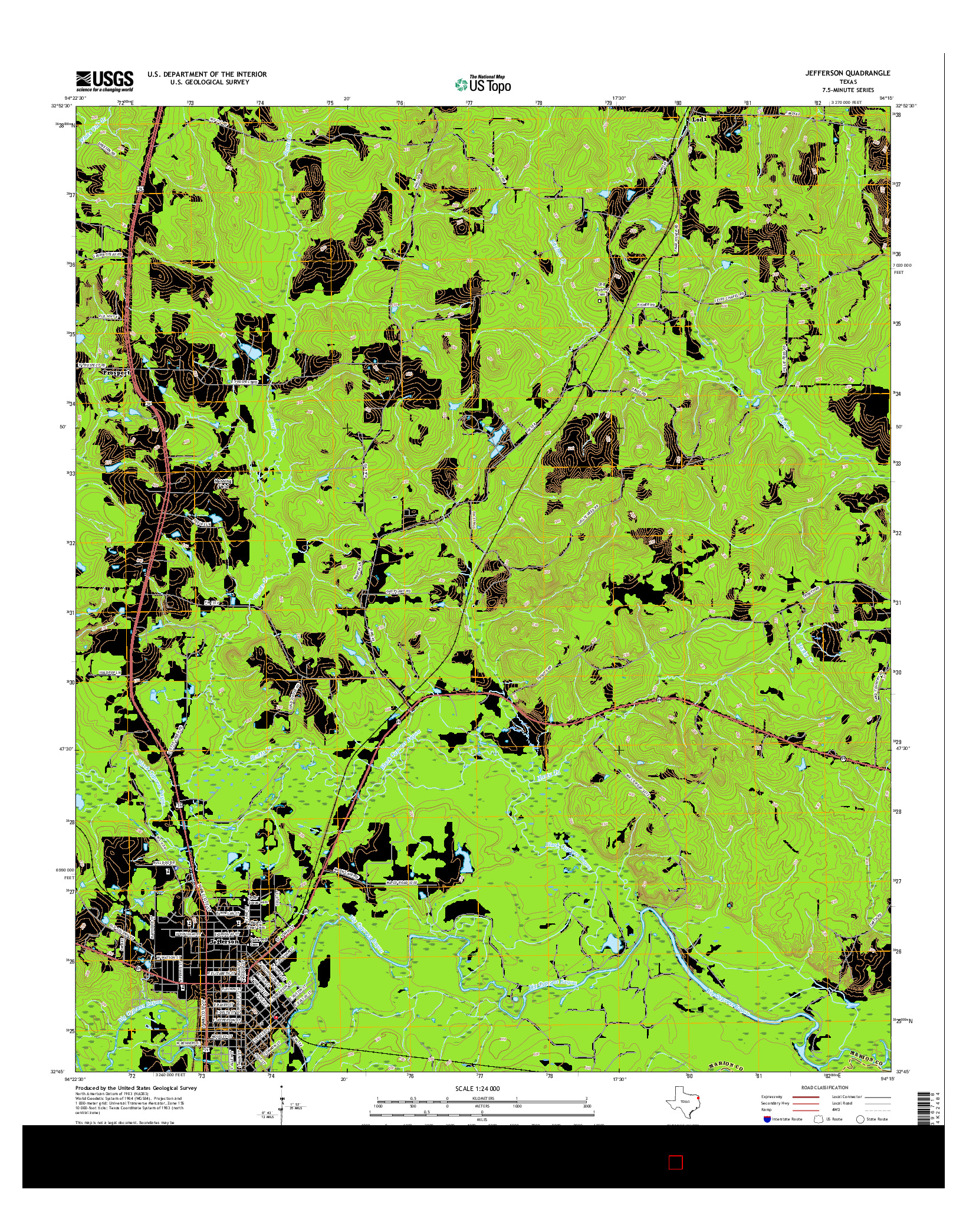 USGS US TOPO 7.5-MINUTE MAP FOR JEFFERSON, TX 2016