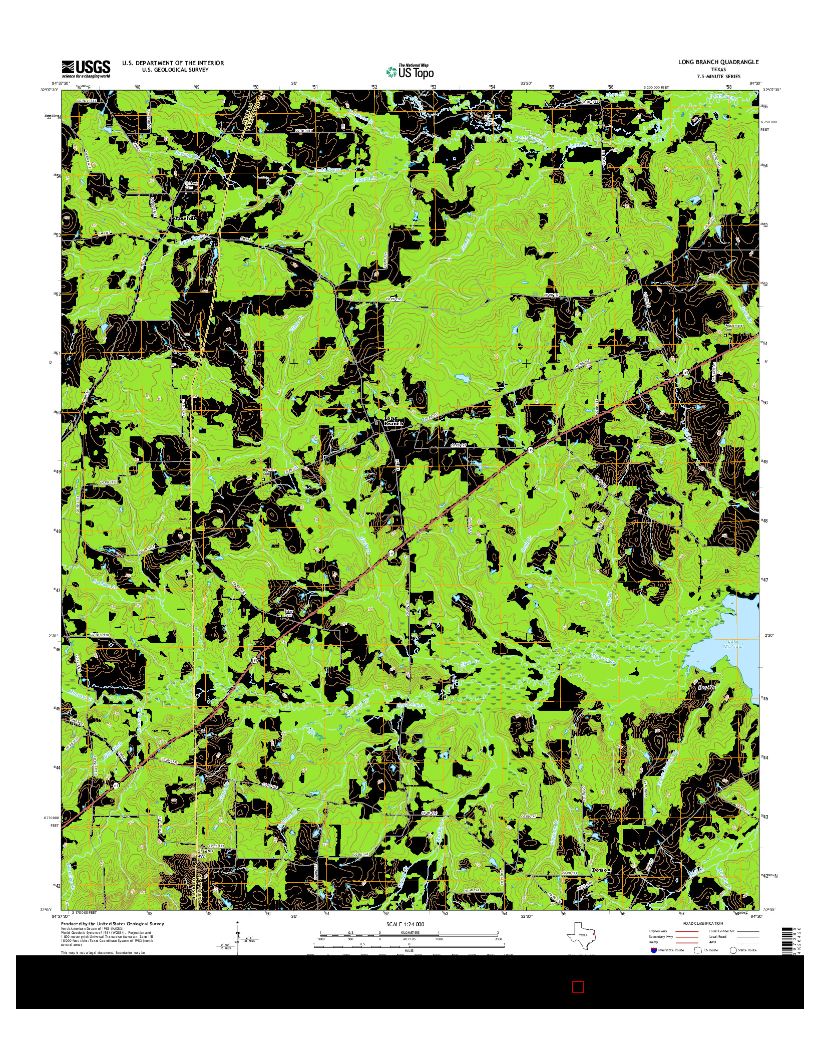 USGS US TOPO 7.5-MINUTE MAP FOR LONG BRANCH, TX 2016