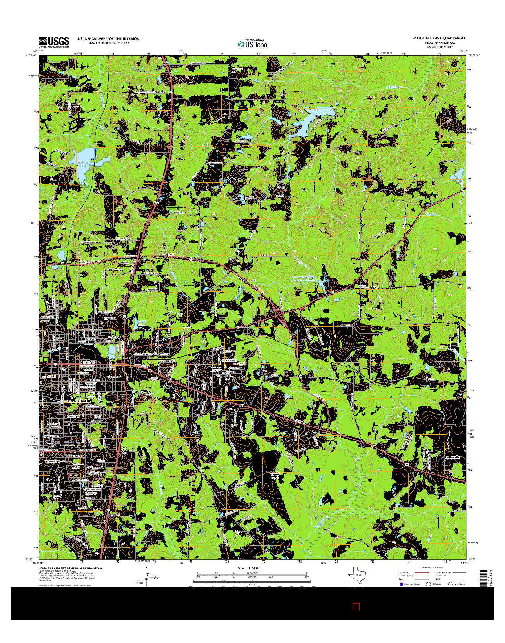 USGS US TOPO 7.5-MINUTE MAP FOR MARSHALL EAST, TX 2016
