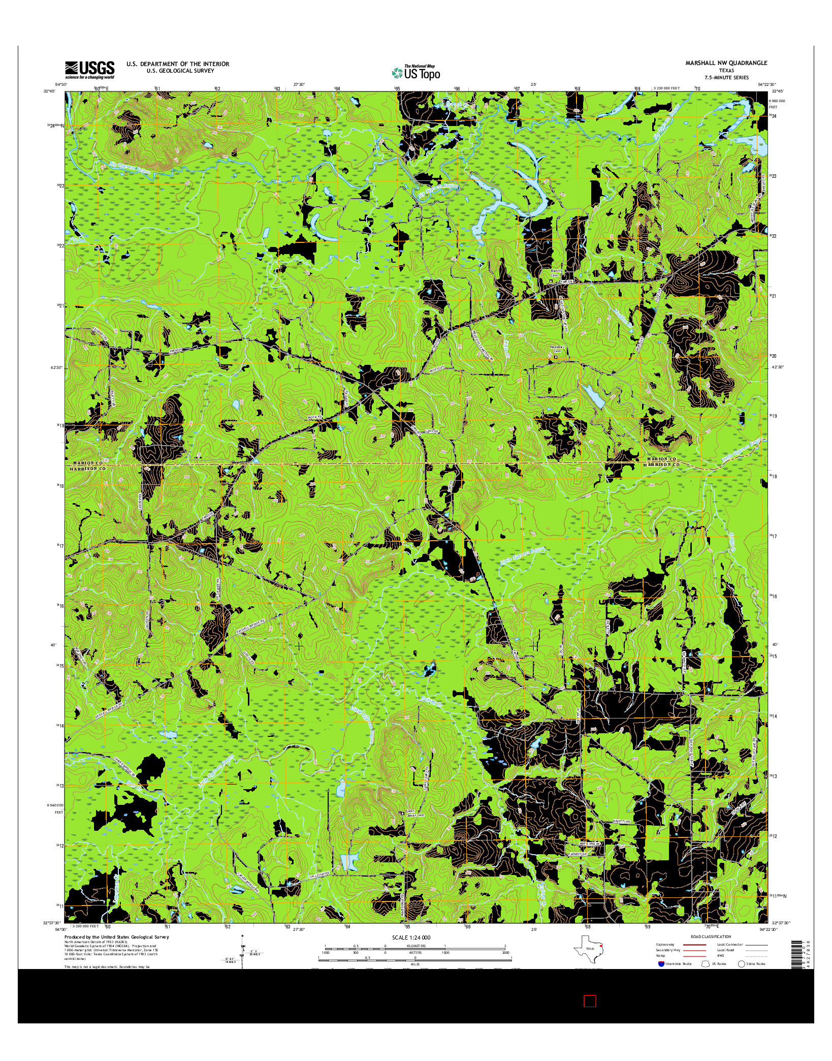 USGS US TOPO 7.5-MINUTE MAP FOR MARSHALL NW, TX 2016