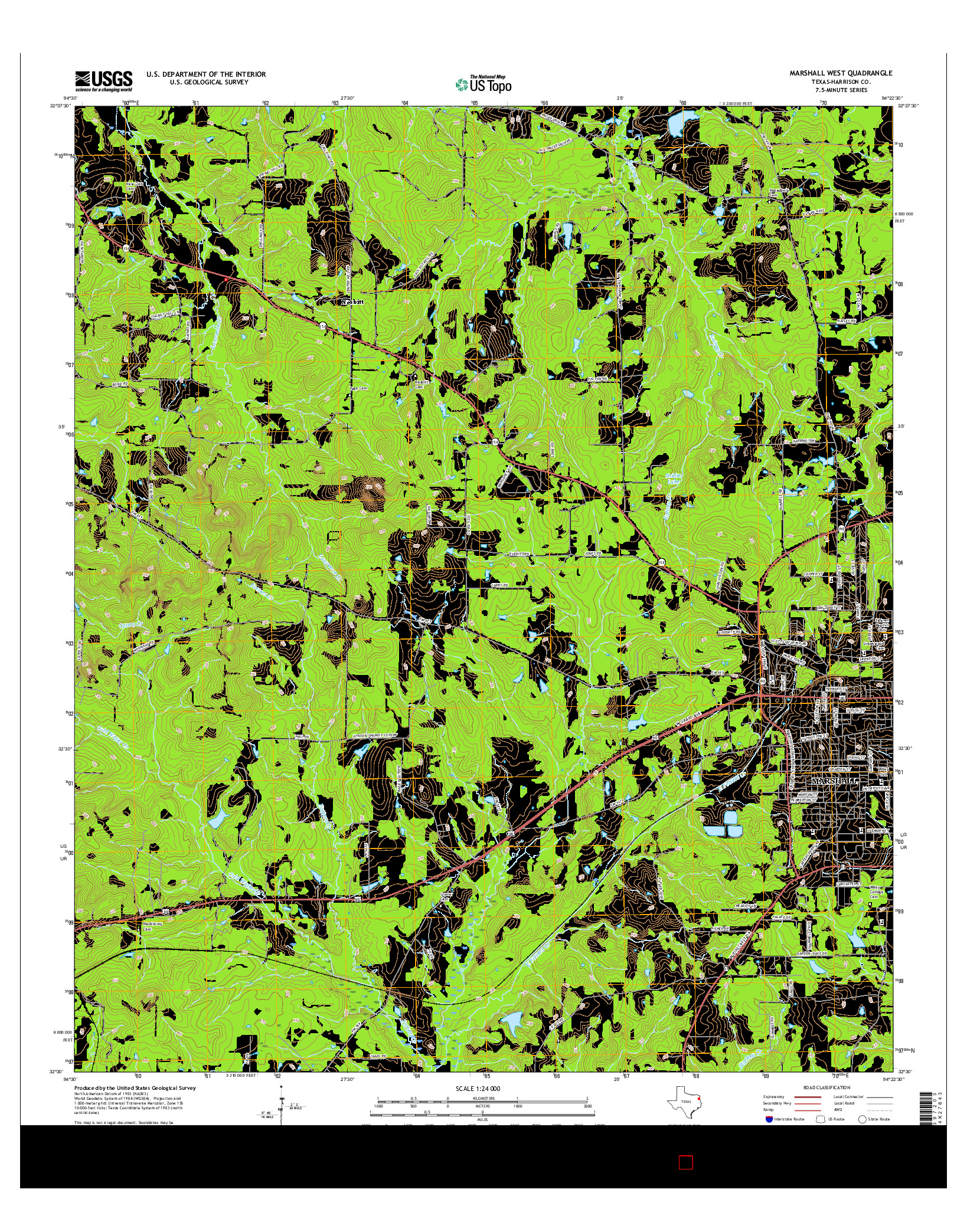 USGS US TOPO 7.5-MINUTE MAP FOR MARSHALL WEST, TX 2016