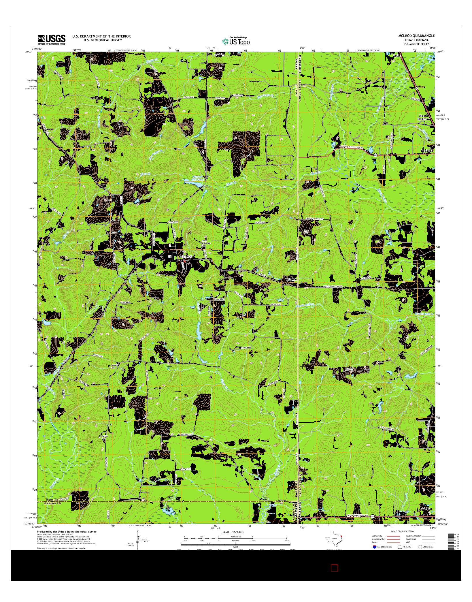USGS US TOPO 7.5-MINUTE MAP FOR MCLEOD, TX-LA 2016