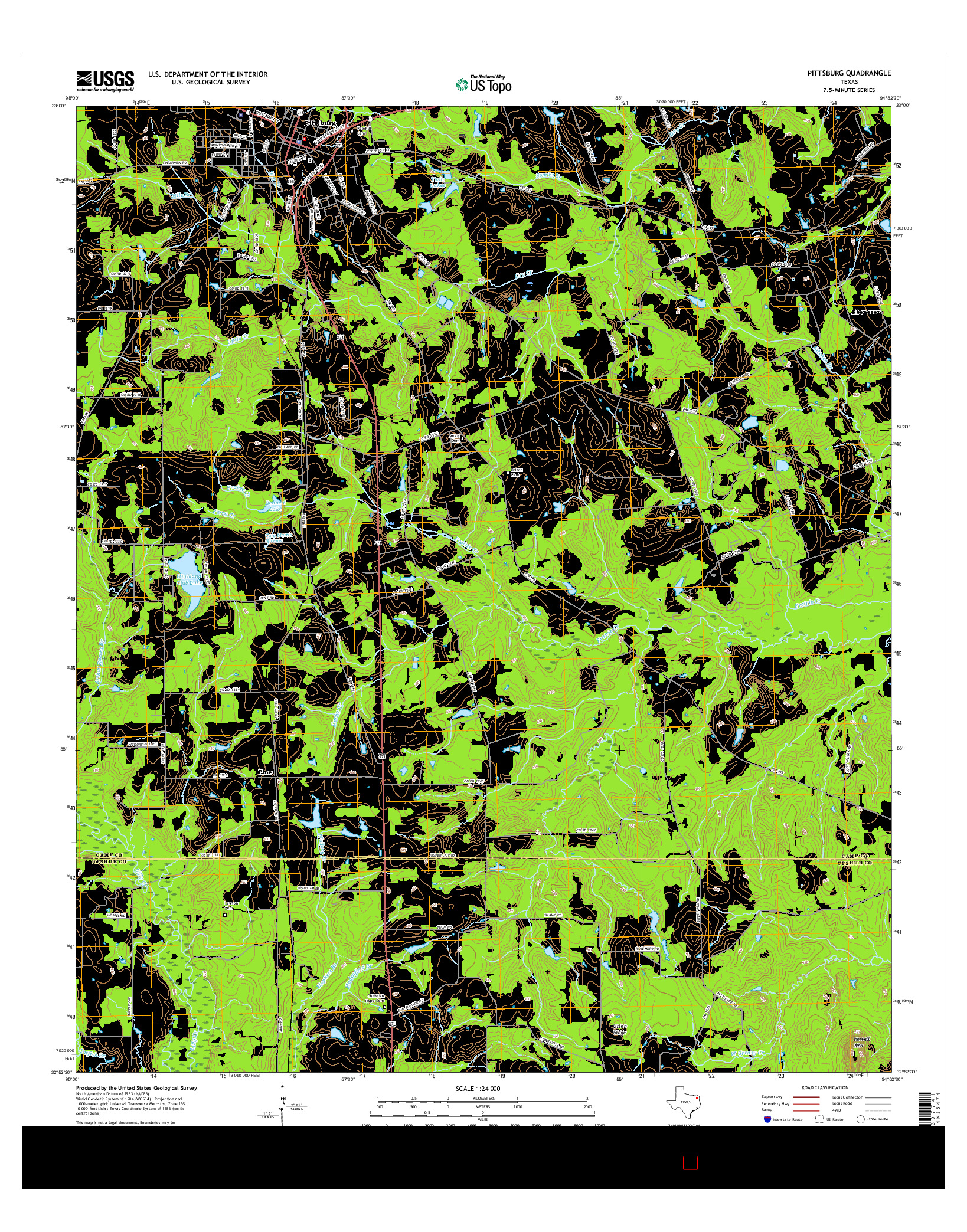 USGS US TOPO 7.5-MINUTE MAP FOR PITTSBURG, TX 2016