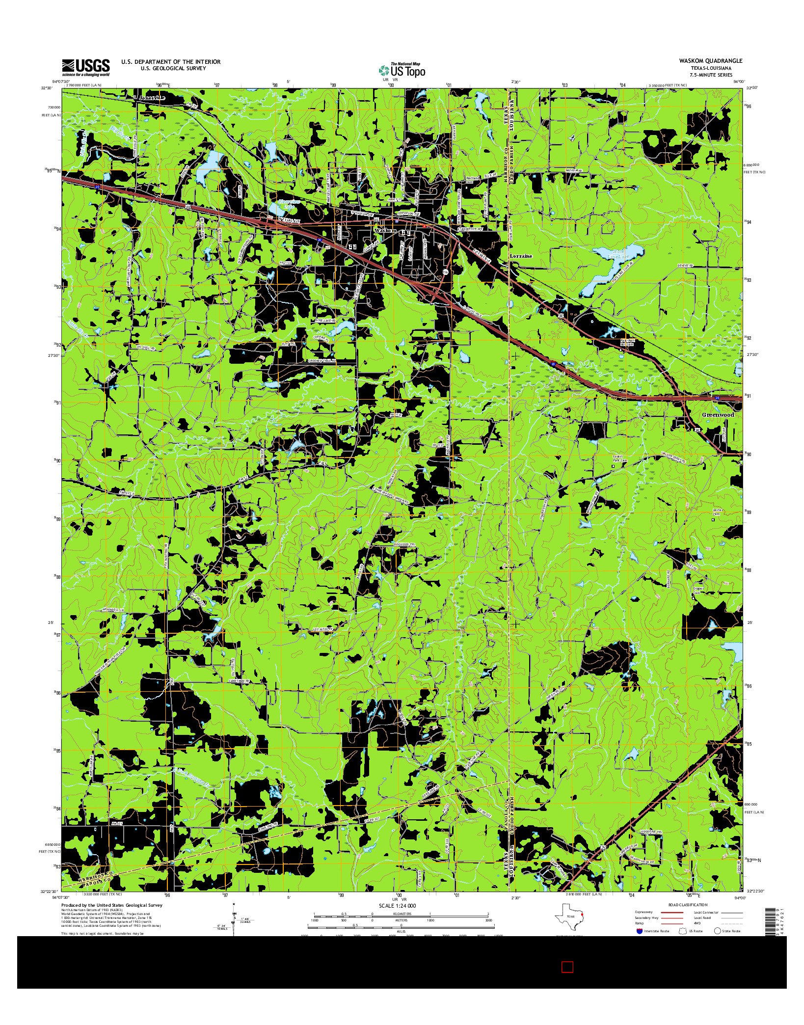 USGS US TOPO 7.5-MINUTE MAP FOR WASKOM, TX-LA 2016