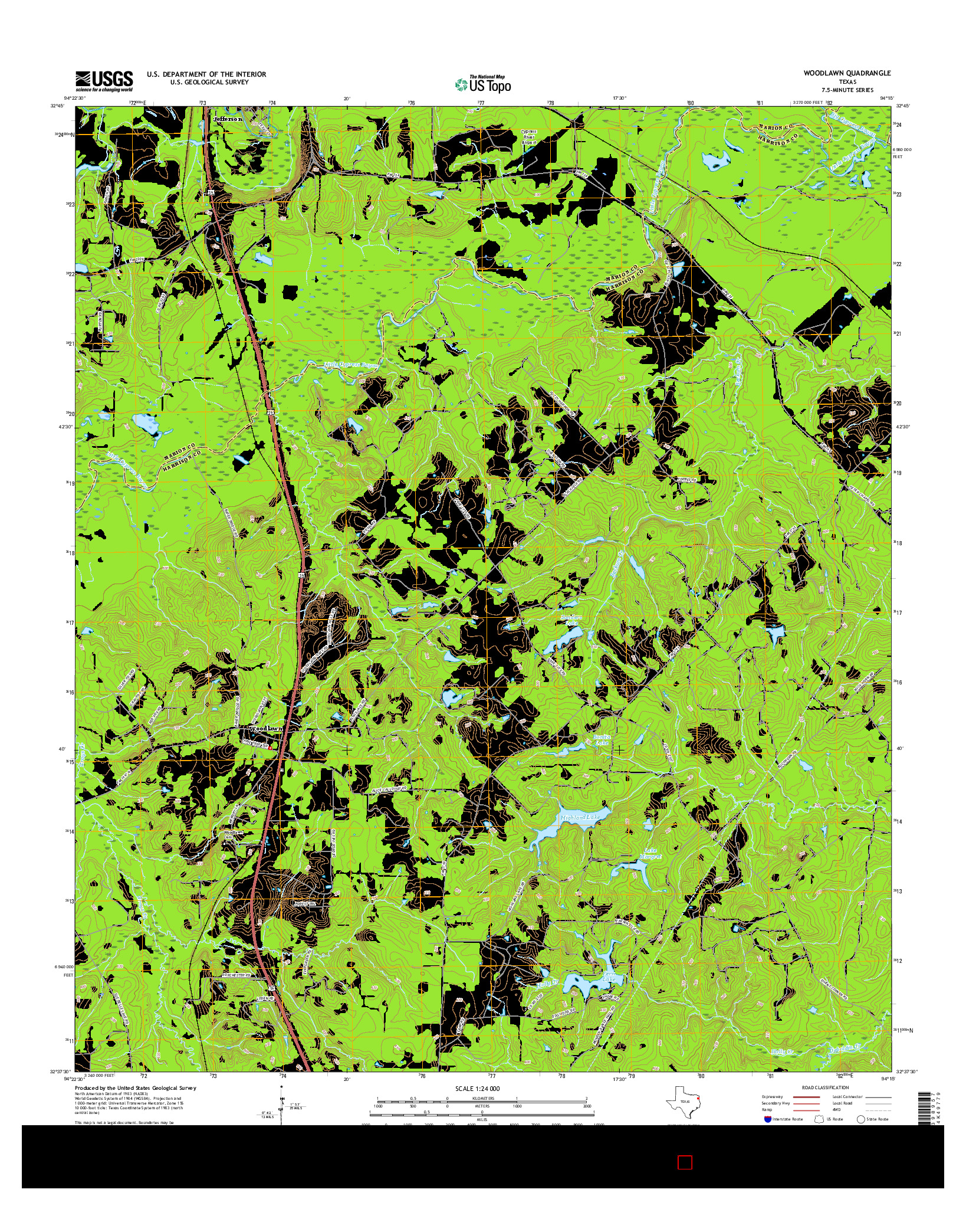 USGS US TOPO 7.5-MINUTE MAP FOR WOODLAWN, TX 2016