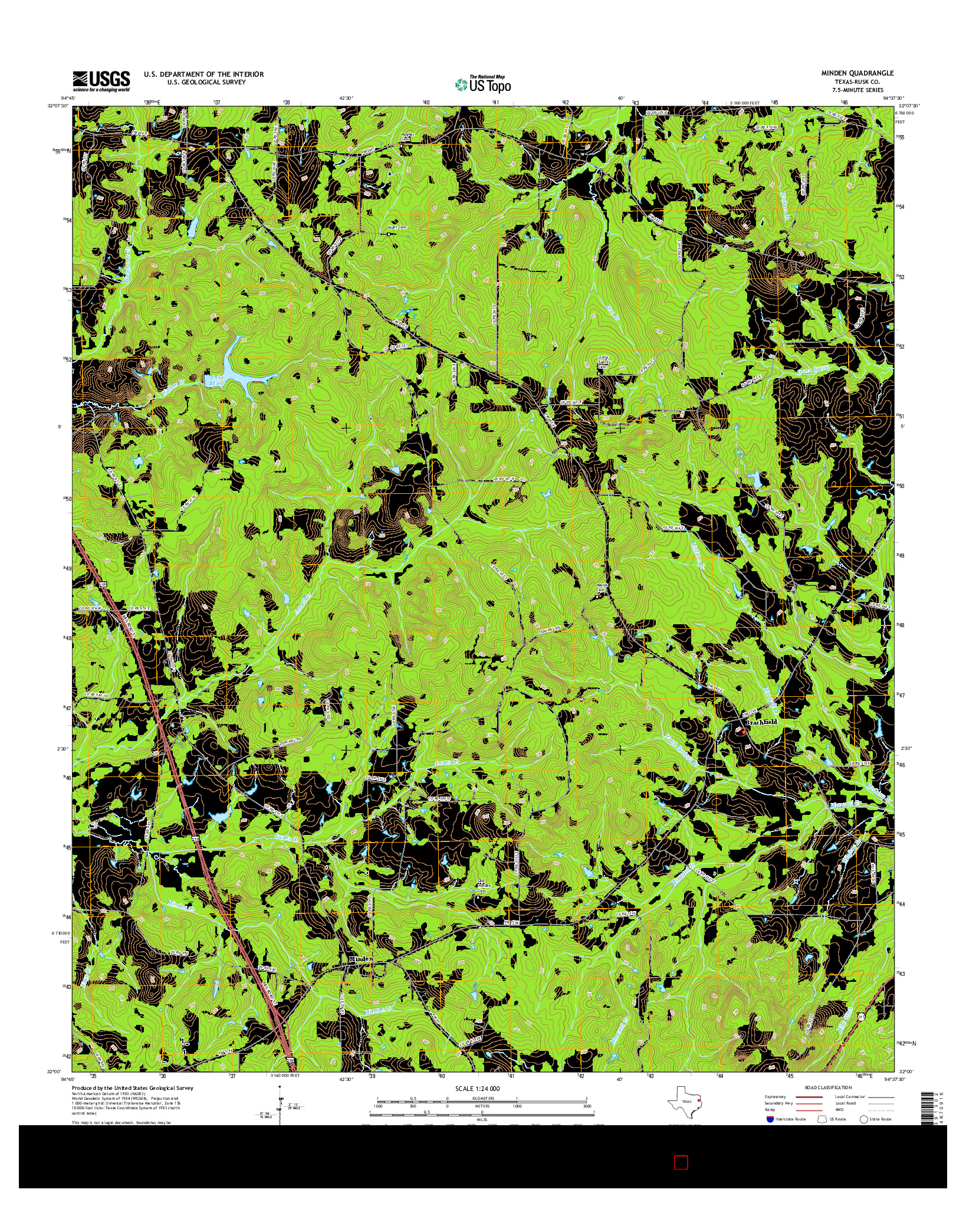 USGS US TOPO 7.5-MINUTE MAP FOR MINDEN, TX 2016