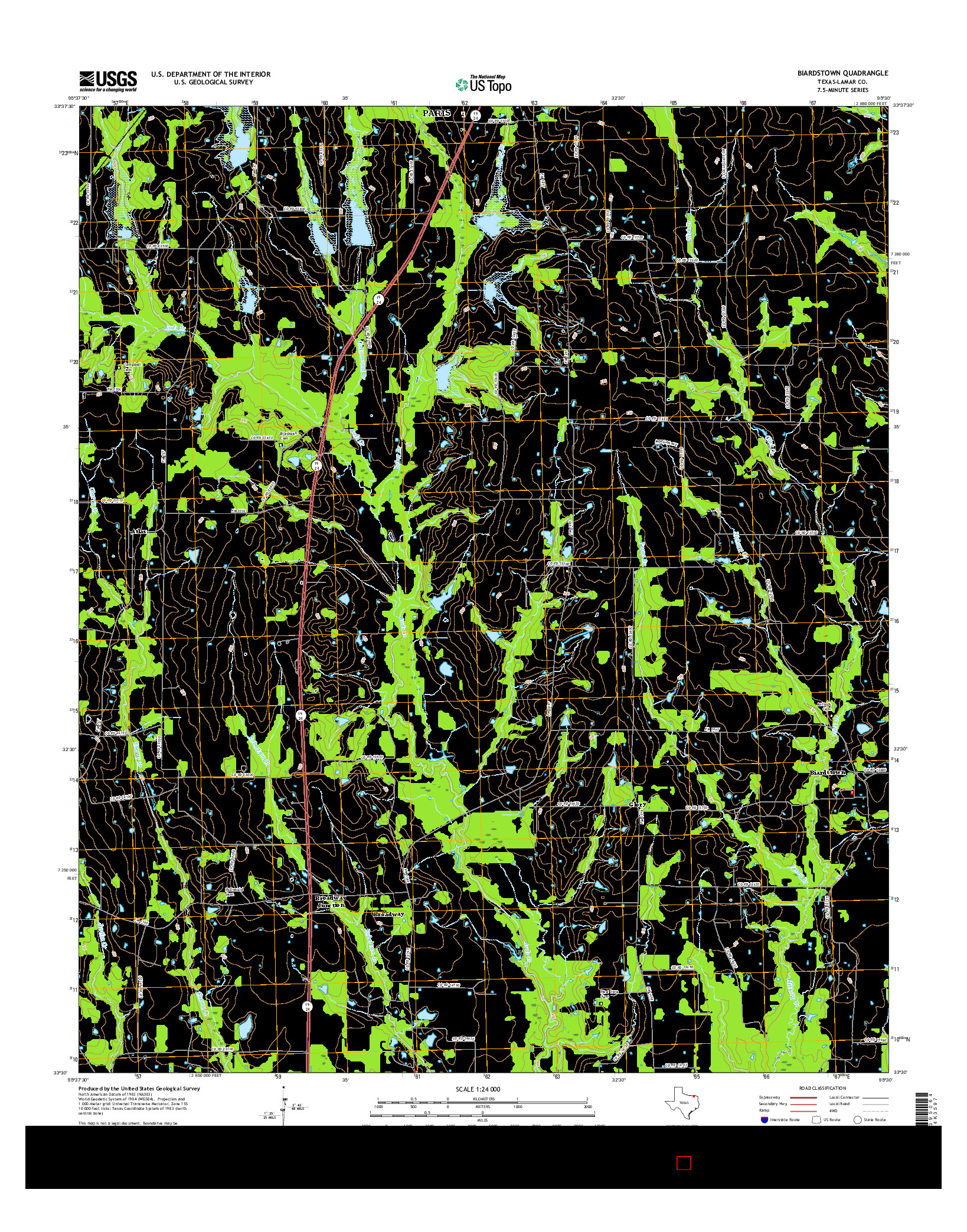 USGS US TOPO 7.5-MINUTE MAP FOR BIARDSTOWN, TX 2016