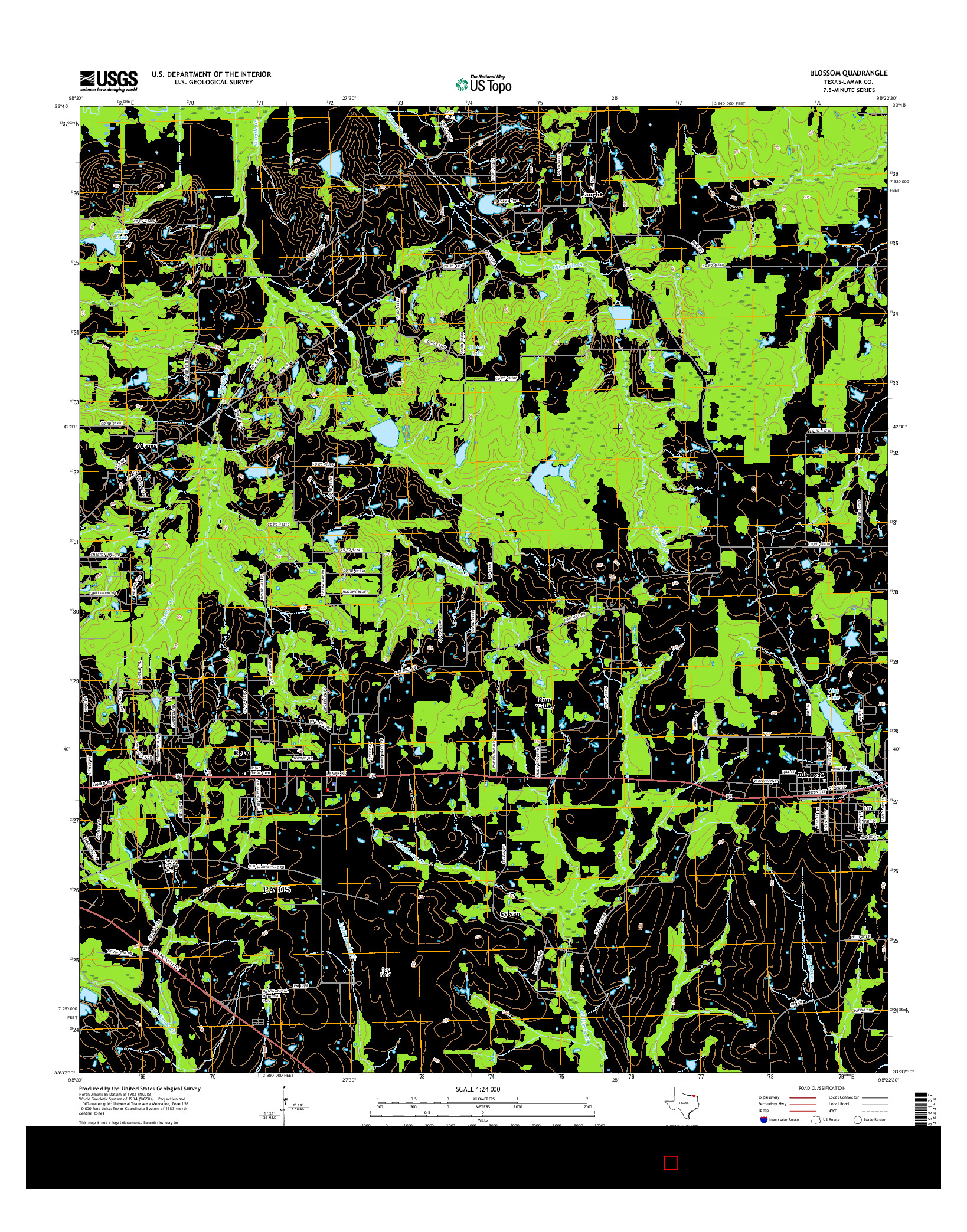 USGS US TOPO 7.5-MINUTE MAP FOR BLOSSOM, TX 2016