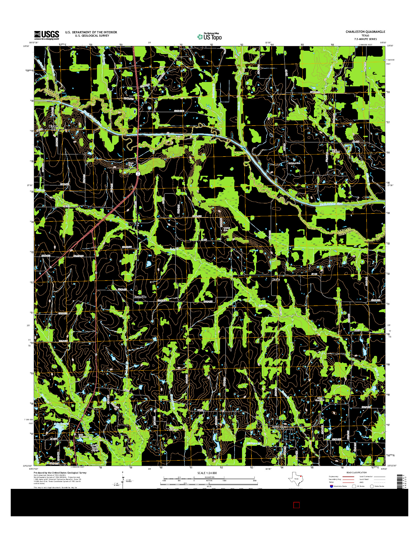 USGS US TOPO 7.5-MINUTE MAP FOR CHARLESTON, TX 2016