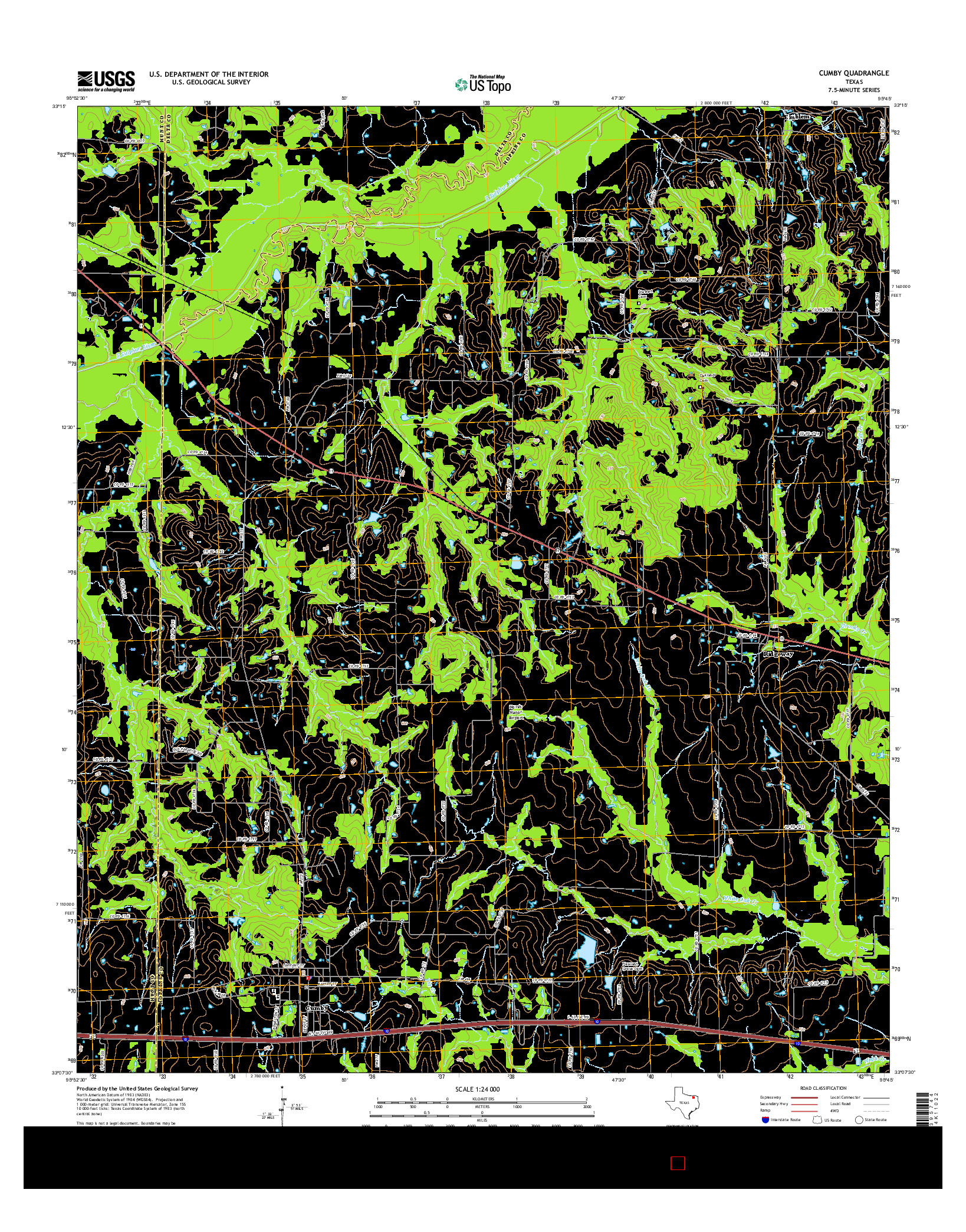 USGS US TOPO 7.5-MINUTE MAP FOR CUMBY, TX 2016