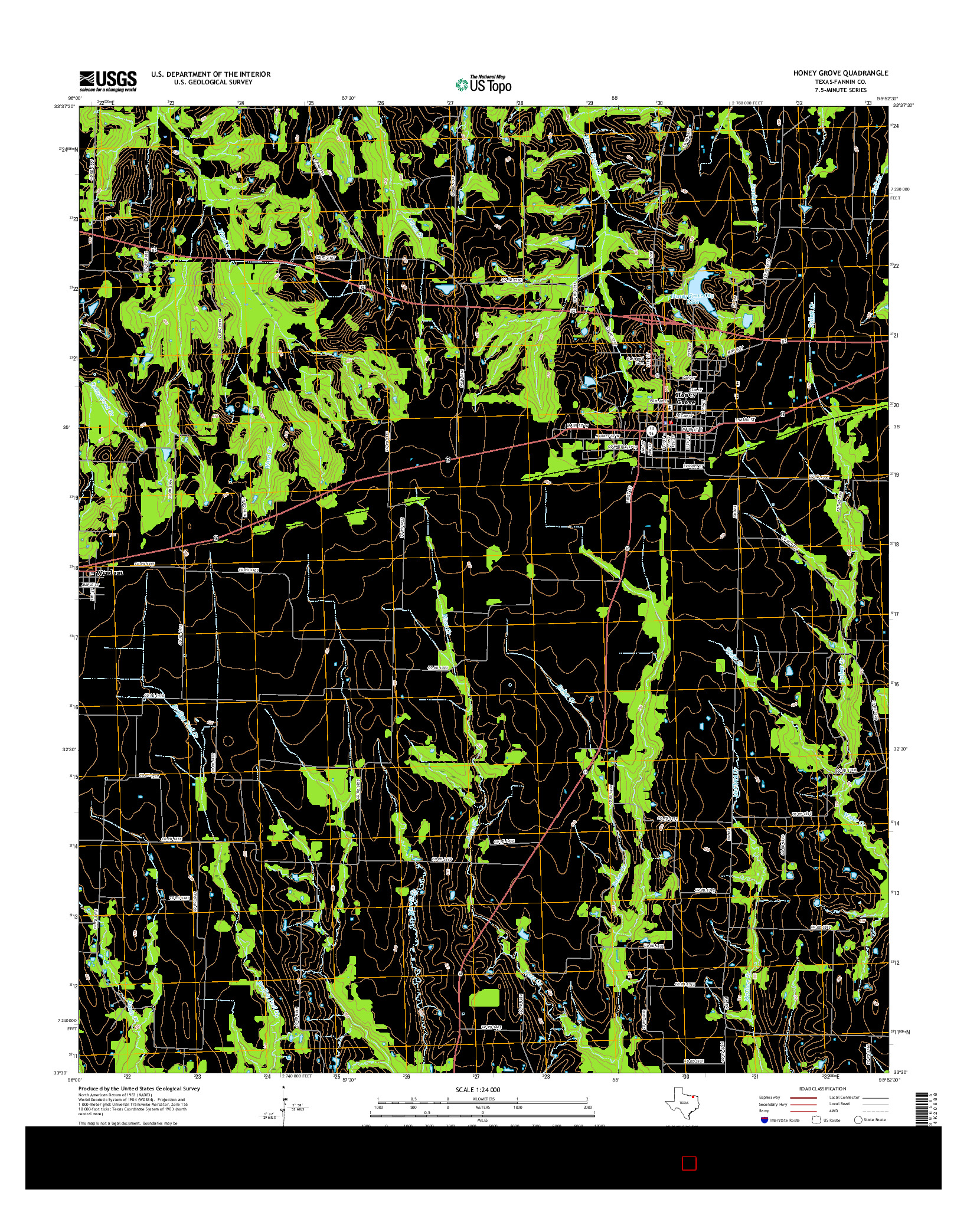 USGS US TOPO 7.5-MINUTE MAP FOR HONEY GROVE, TX 2016