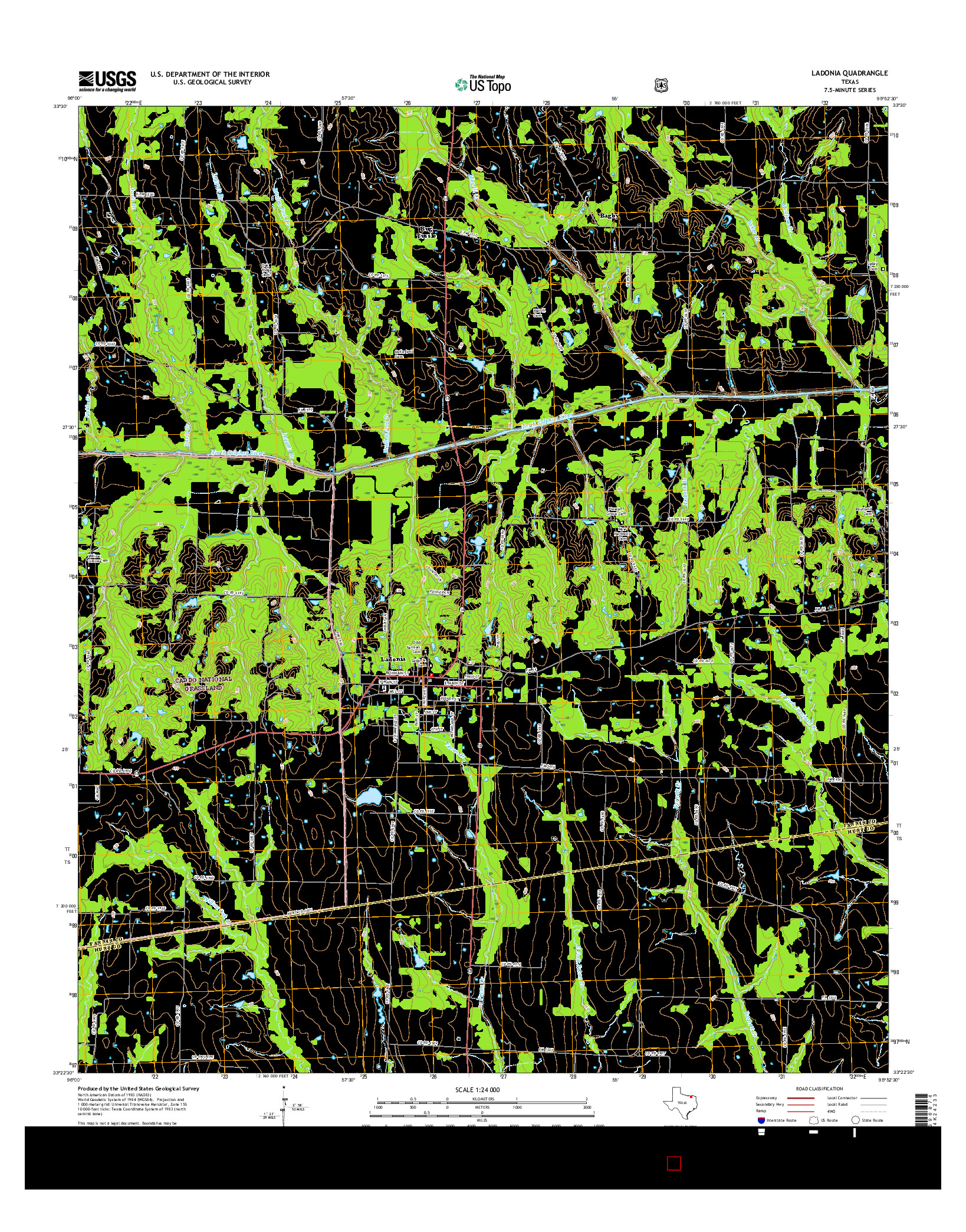 USGS US TOPO 7.5-MINUTE MAP FOR LADONIA, TX 2016