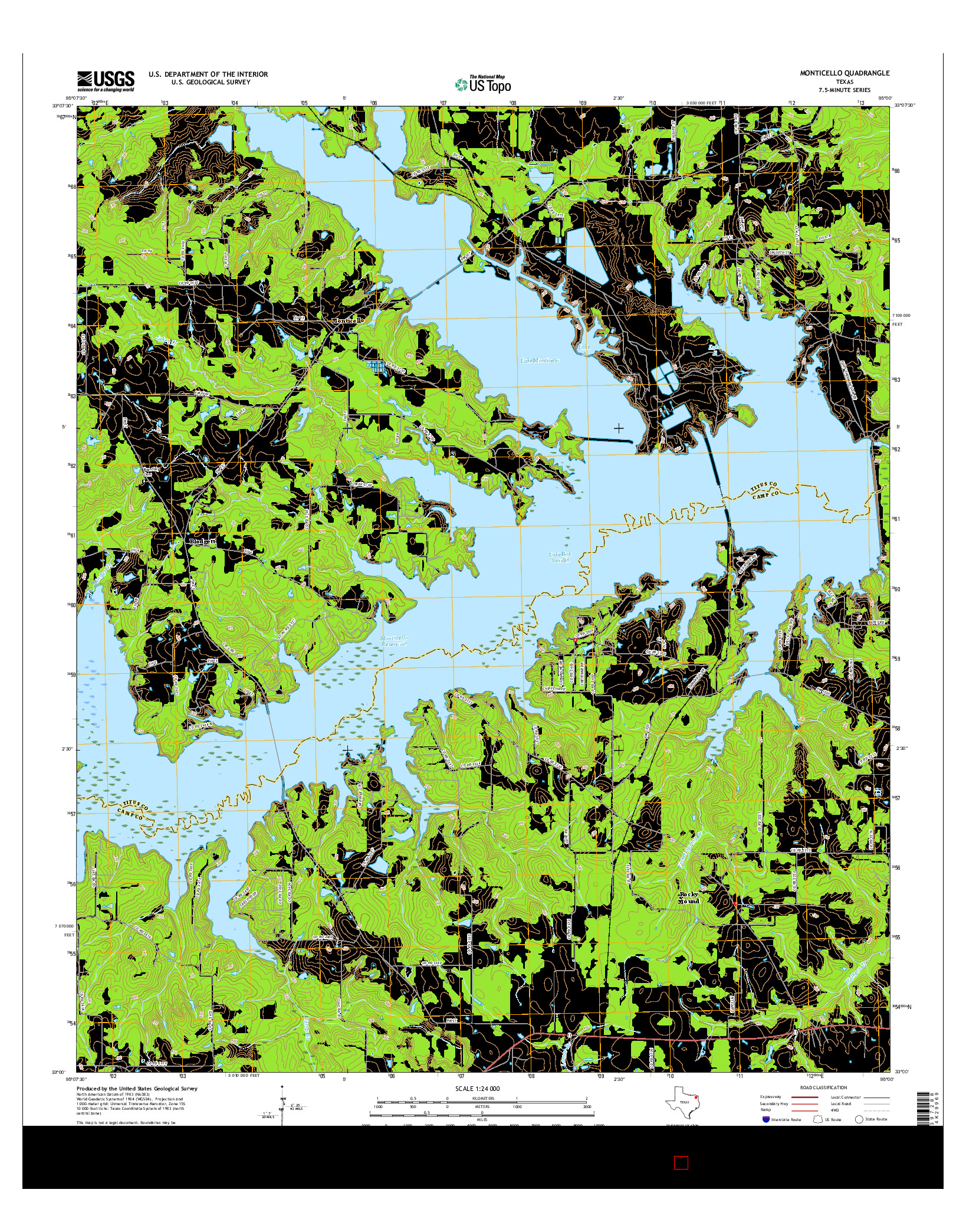 USGS US TOPO 7.5-MINUTE MAP FOR MONTICELLO, TX 2016