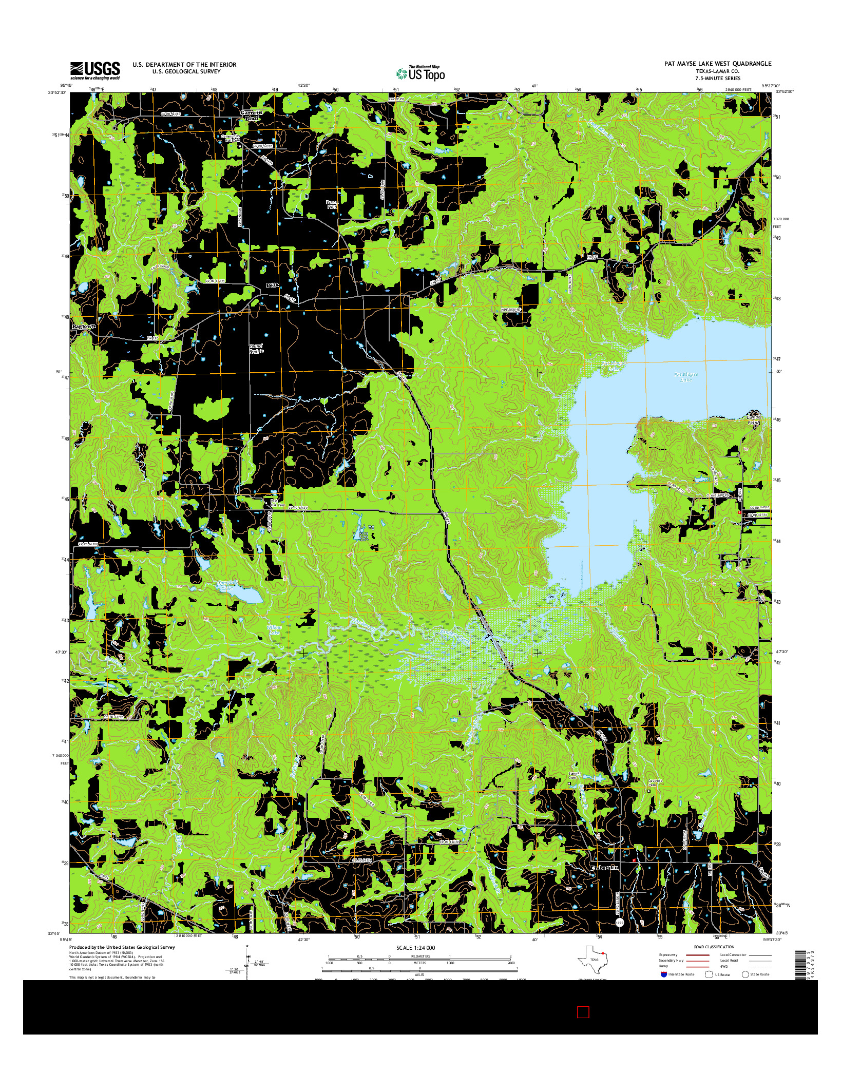 USGS US TOPO 7.5-MINUTE MAP FOR PAT MAYSE LAKE WEST, TX 2016