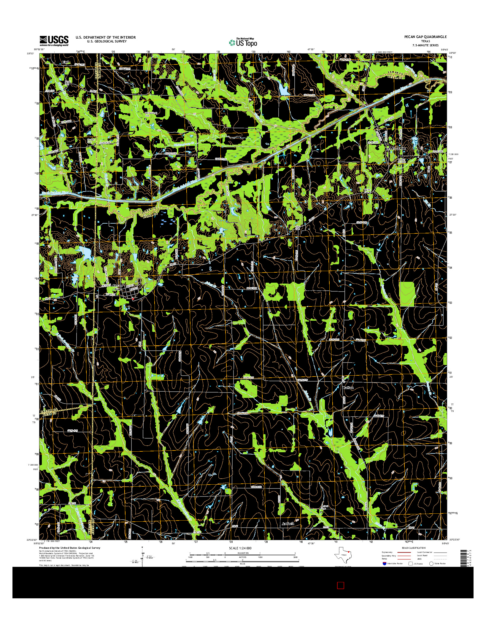 USGS US TOPO 7.5-MINUTE MAP FOR PECAN GAP, TX 2016