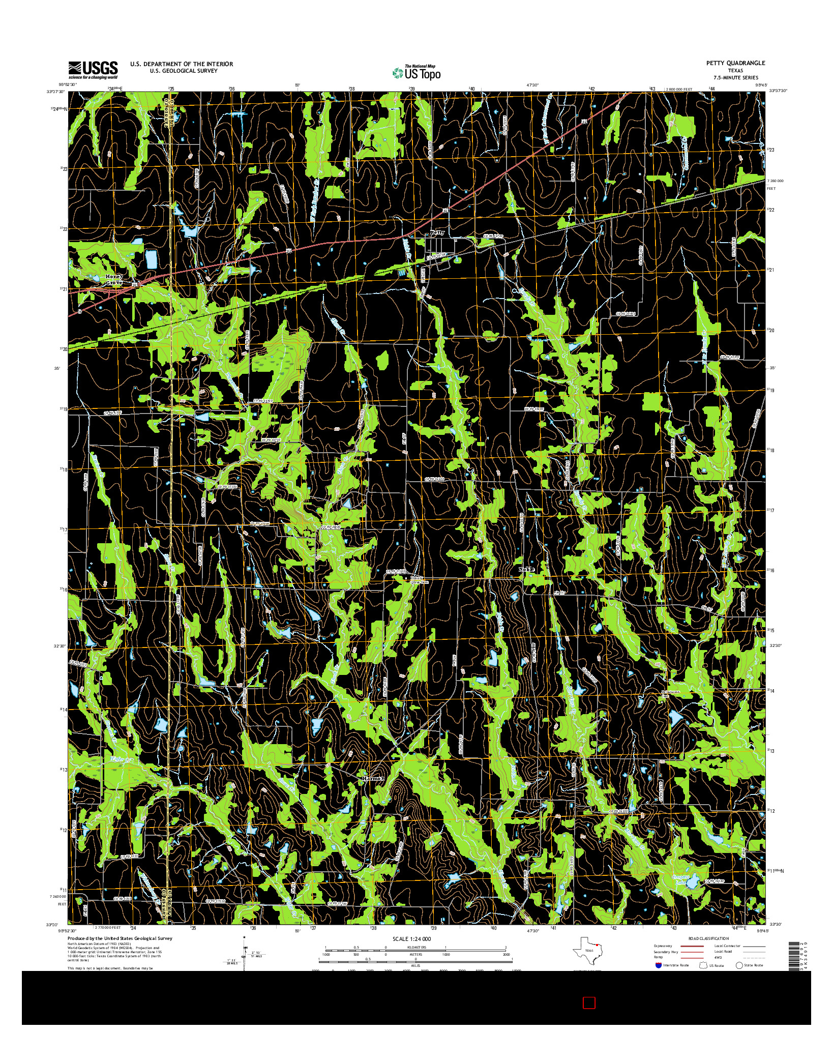 USGS US TOPO 7.5-MINUTE MAP FOR PETTY, TX 2016