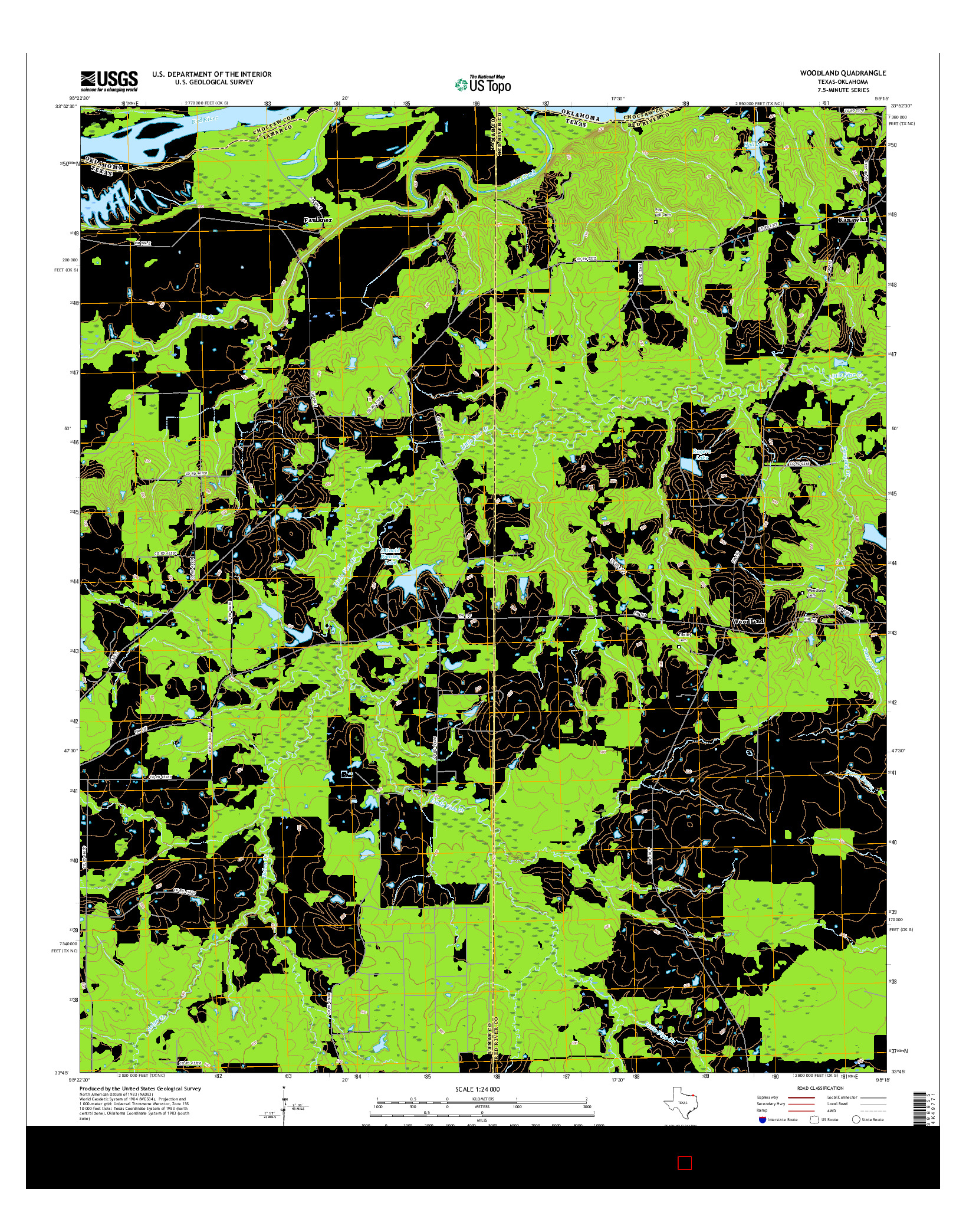 USGS US TOPO 7.5-MINUTE MAP FOR WOODLAND, TX-OK 2016