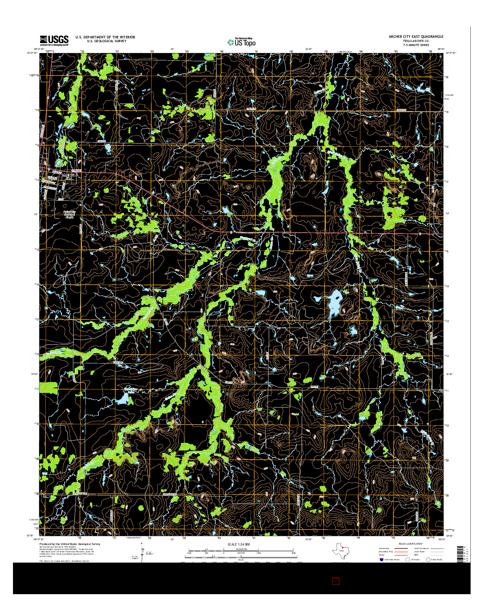 USGS US TOPO 7.5-MINUTE MAP FOR ARCHER CITY EAST, TX 2016