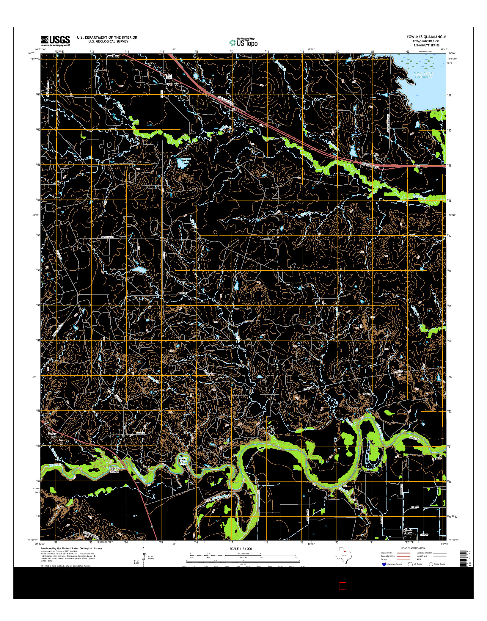 USGS US TOPO 7.5-MINUTE MAP FOR FOWLKES, TX 2016