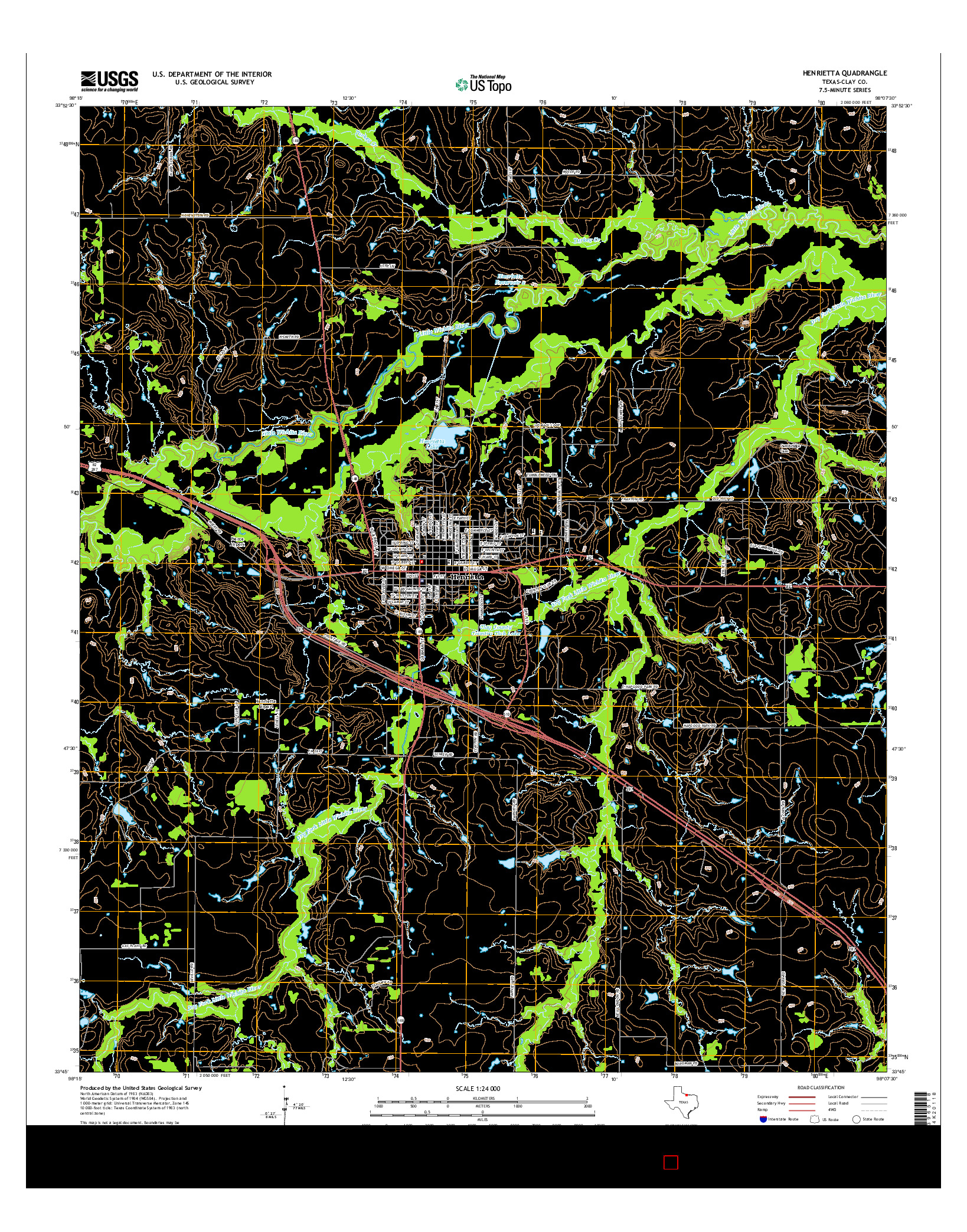 USGS US TOPO 7.5-MINUTE MAP FOR HENRIETTA, TX 2016