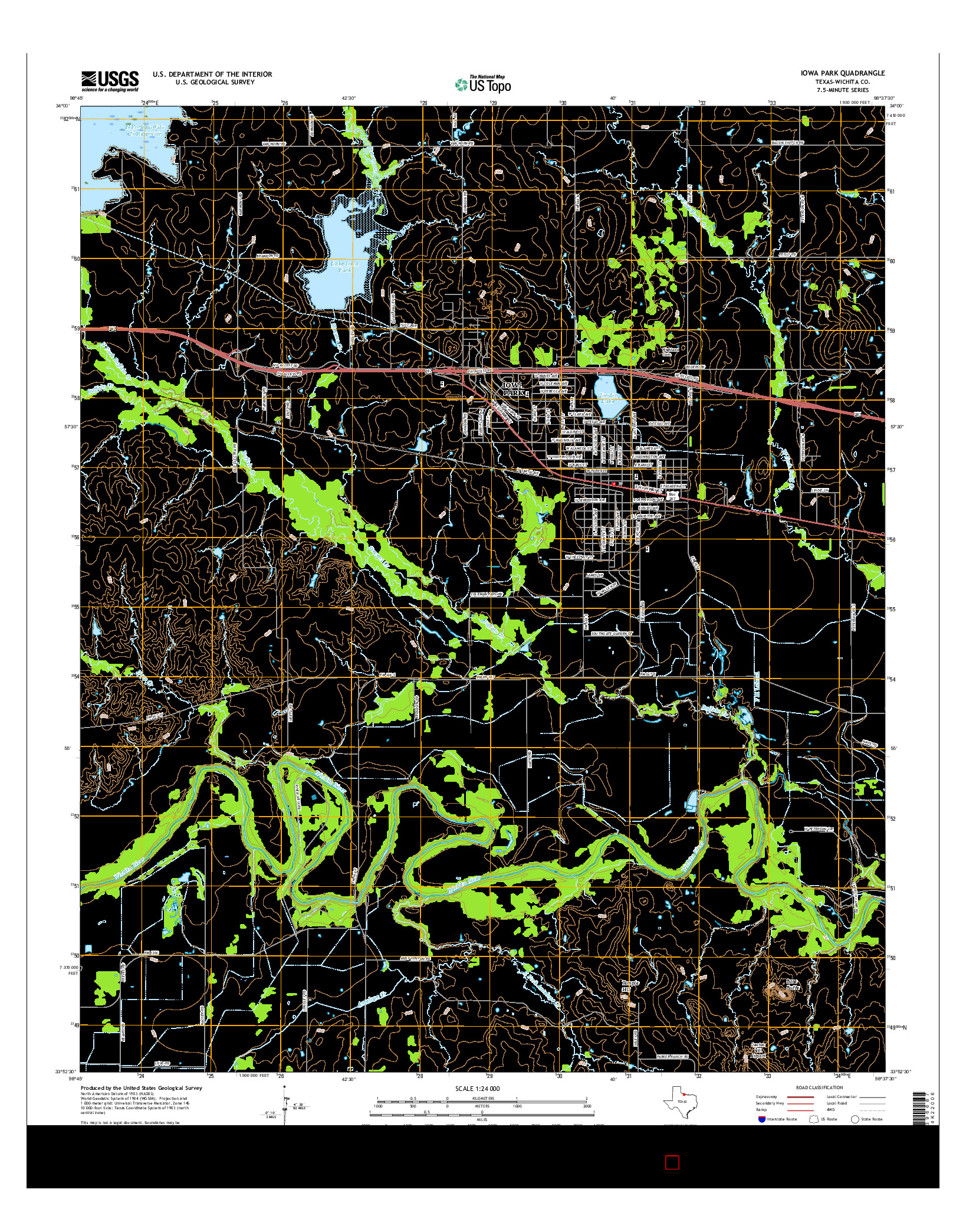 USGS US TOPO 7.5-MINUTE MAP FOR IOWA PARK, TX 2016