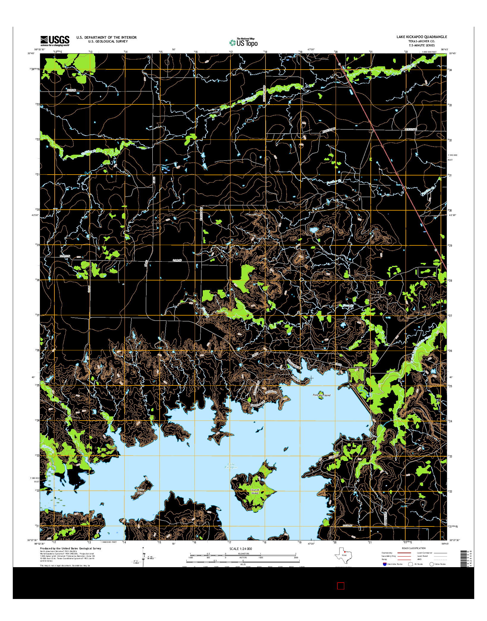 USGS US TOPO 7.5-MINUTE MAP FOR LAKE KICKAPOO, TX 2016