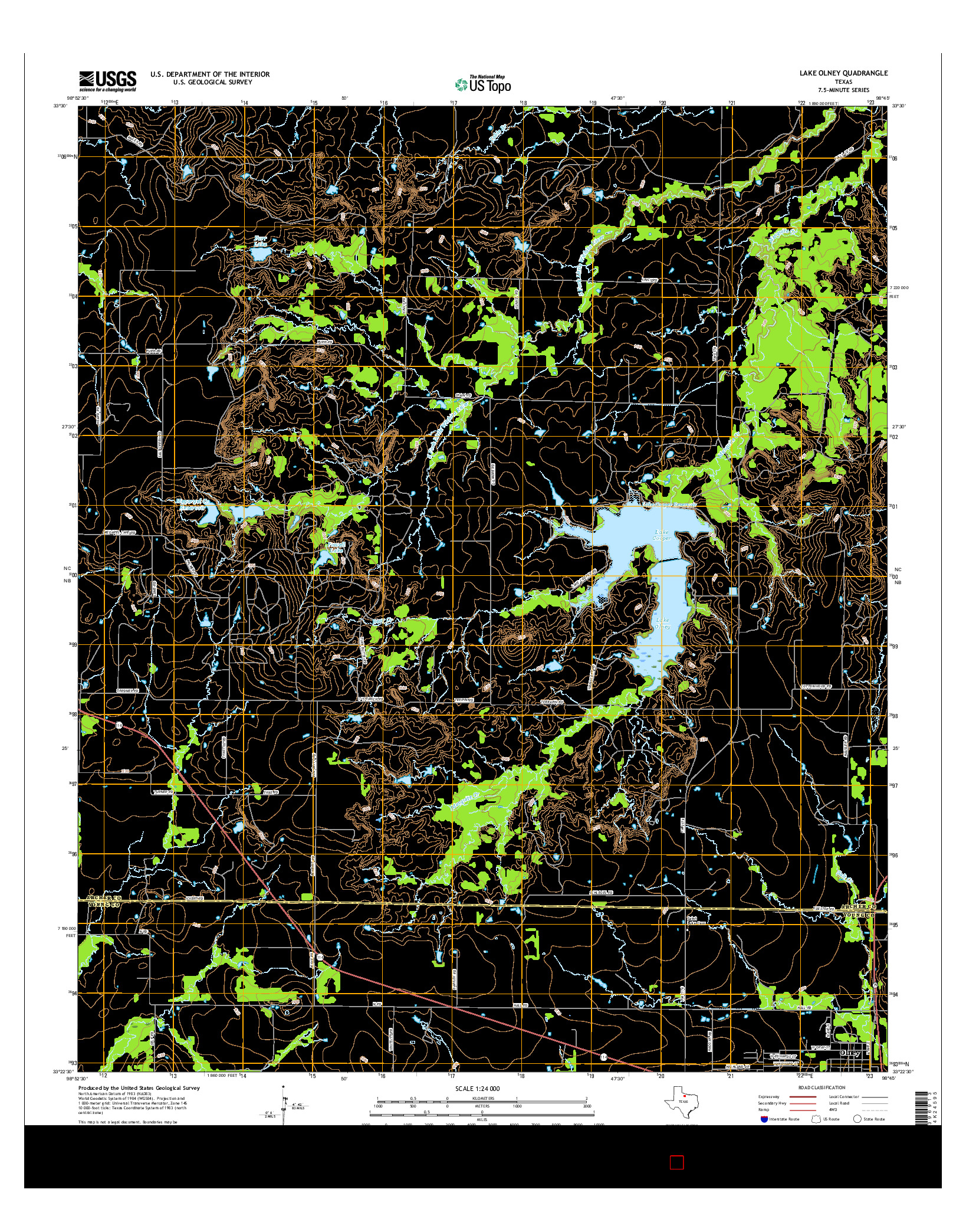 USGS US TOPO 7.5-MINUTE MAP FOR LAKE OLNEY, TX 2016