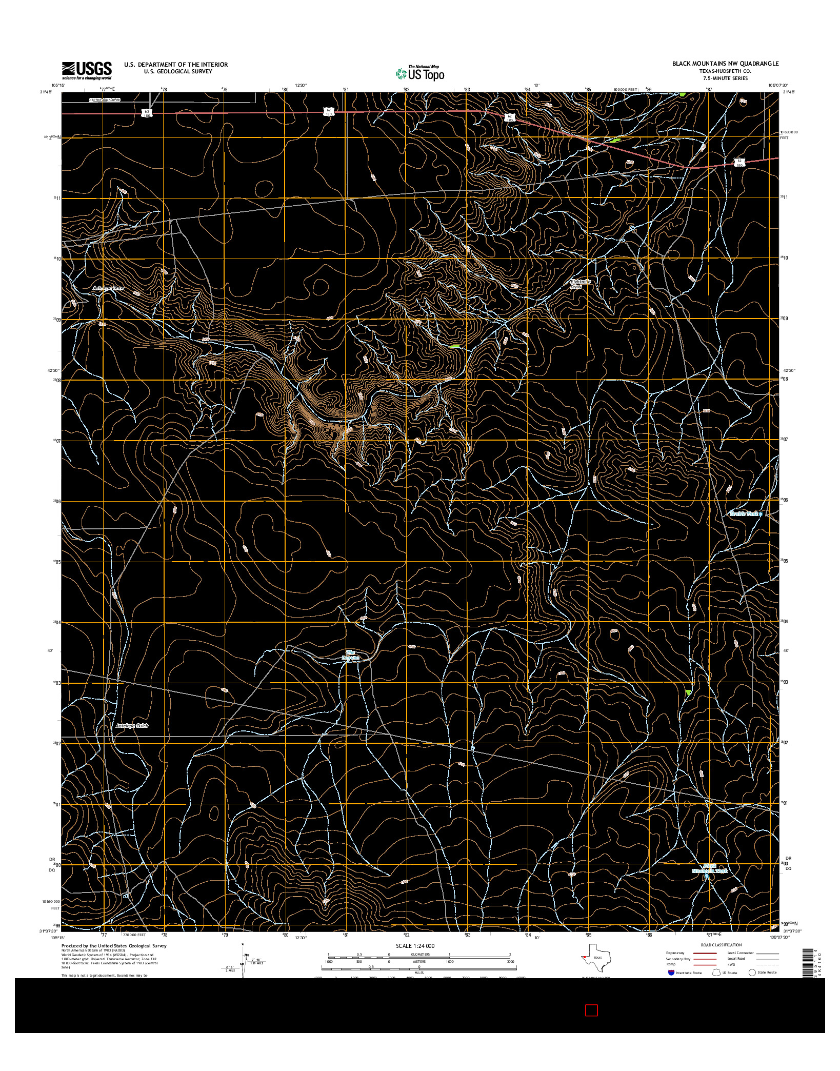 USGS US TOPO 7.5-MINUTE MAP FOR BLACK MOUNTAINS NW, TX 2016