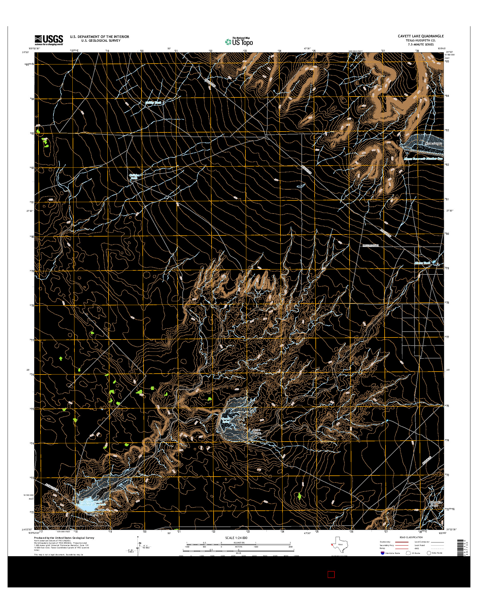 USGS US TOPO 7.5-MINUTE MAP FOR CAVETT LAKE, TX 2016