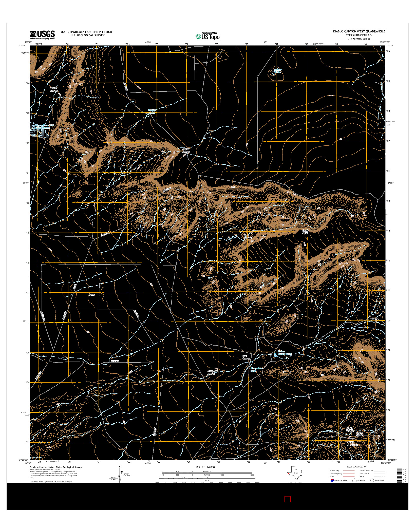 USGS US TOPO 7.5-MINUTE MAP FOR DIABLO CANYON WEST, TX 2016