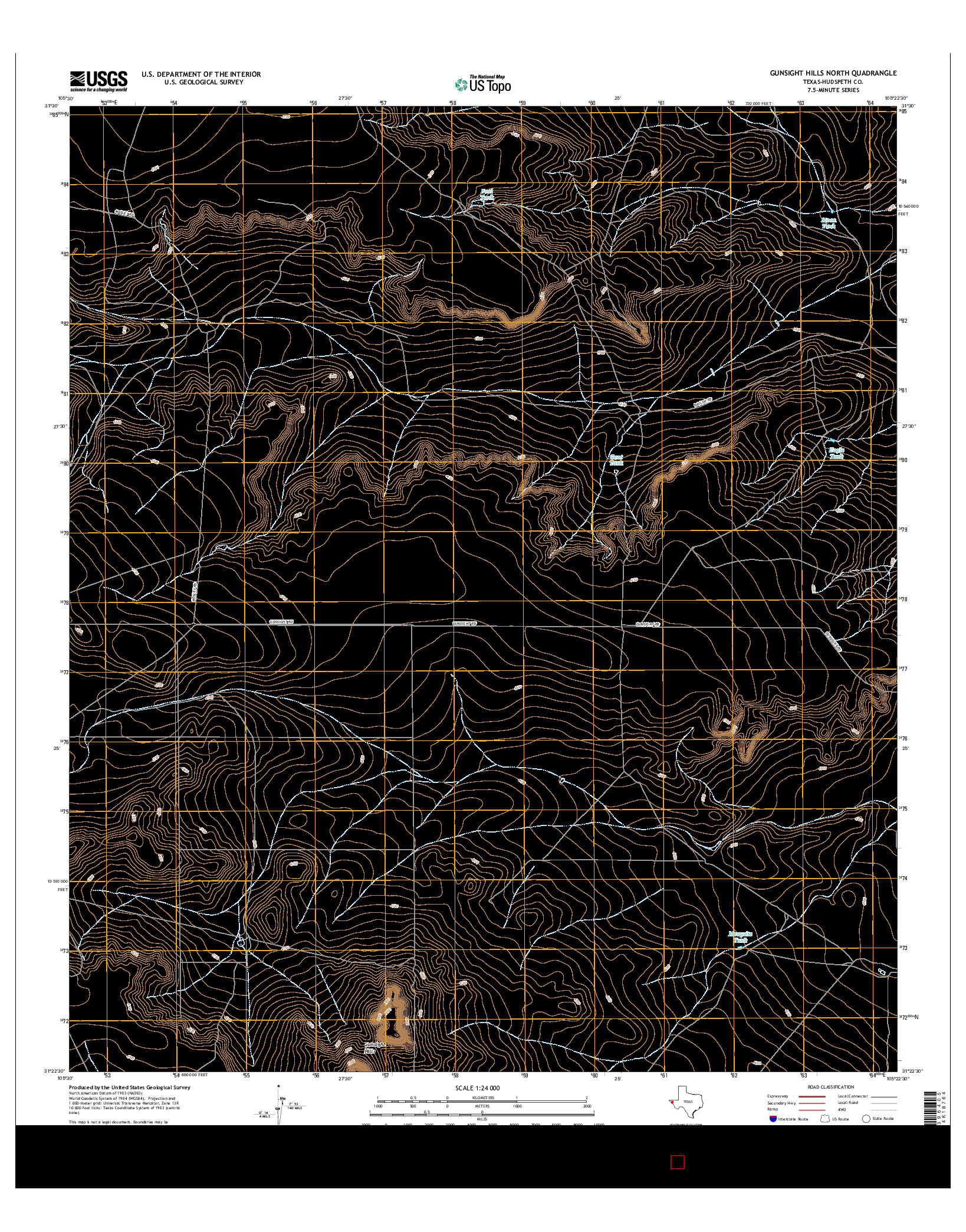 USGS US TOPO 7.5-MINUTE MAP FOR GUNSIGHT HILLS NORTH, TX 2016