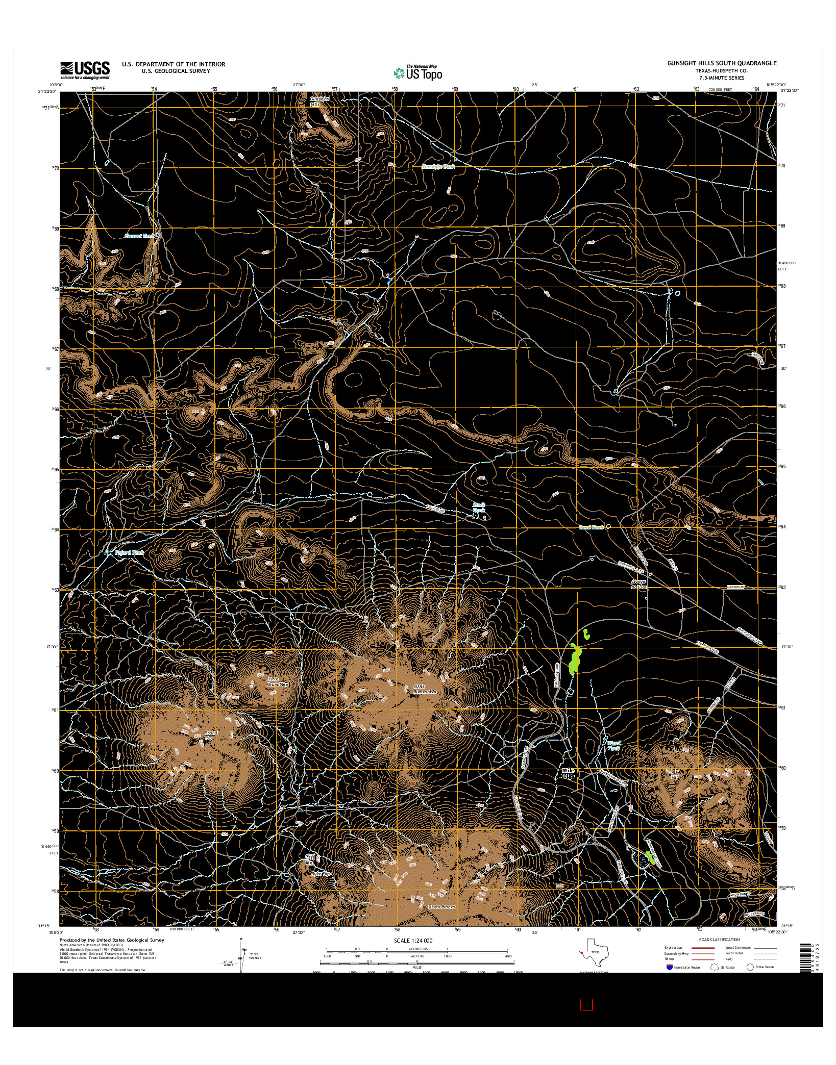 USGS US TOPO 7.5-MINUTE MAP FOR GUNSIGHT HILLS SOUTH, TX 2016