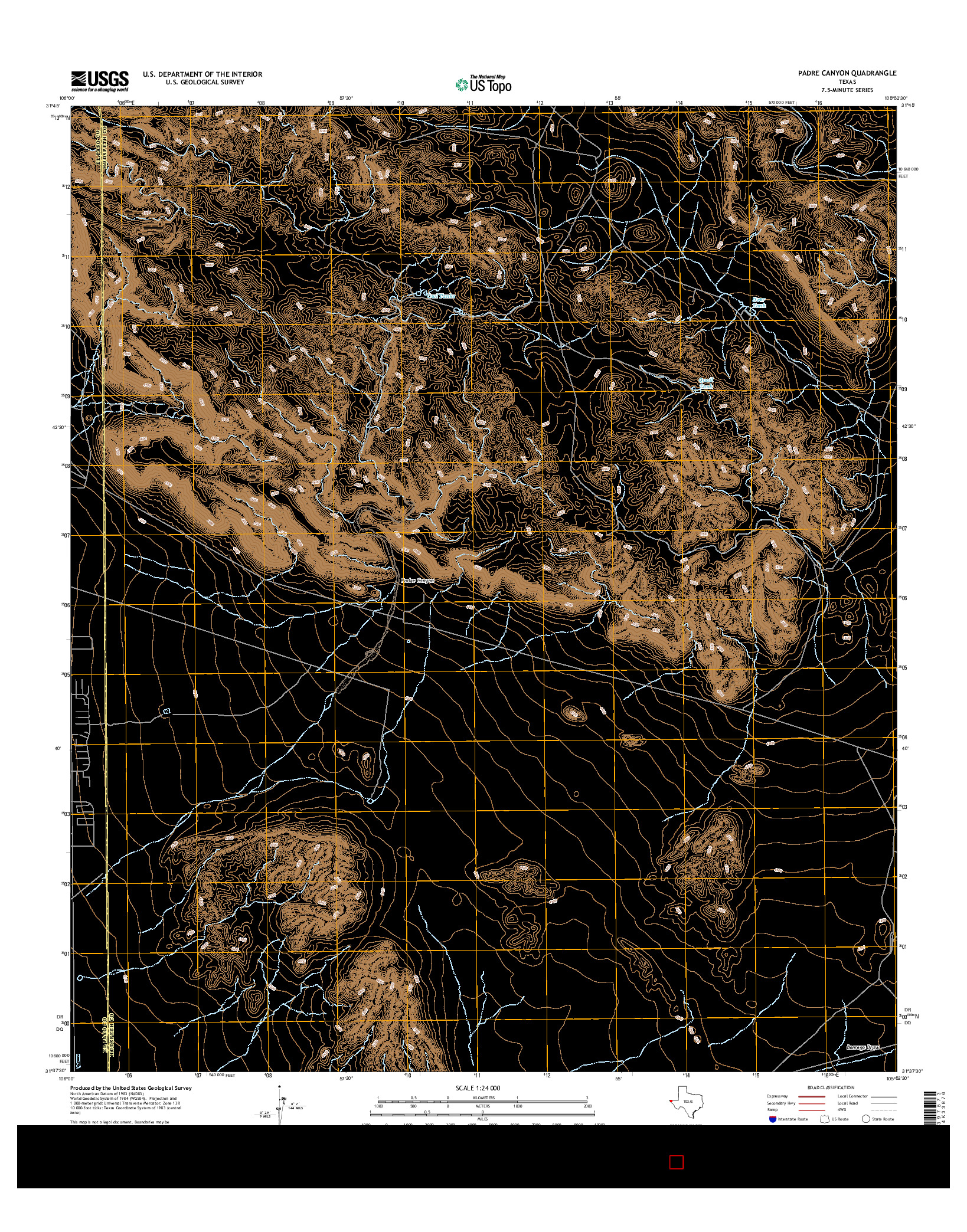 USGS US TOPO 7.5-MINUTE MAP FOR PADRE CANYON, TX 2016