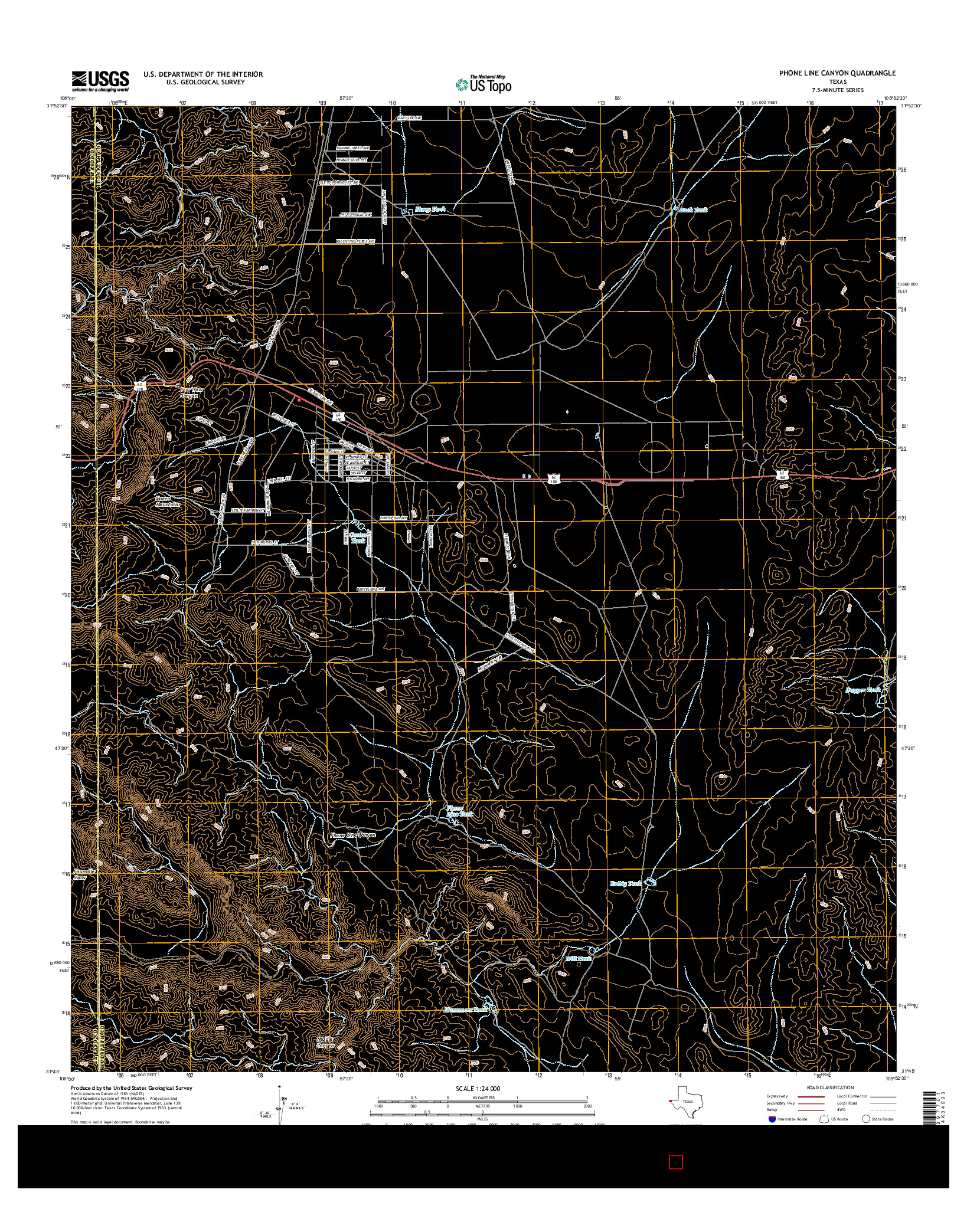 USGS US TOPO 7.5-MINUTE MAP FOR PHONE LINE CANYON, TX 2016