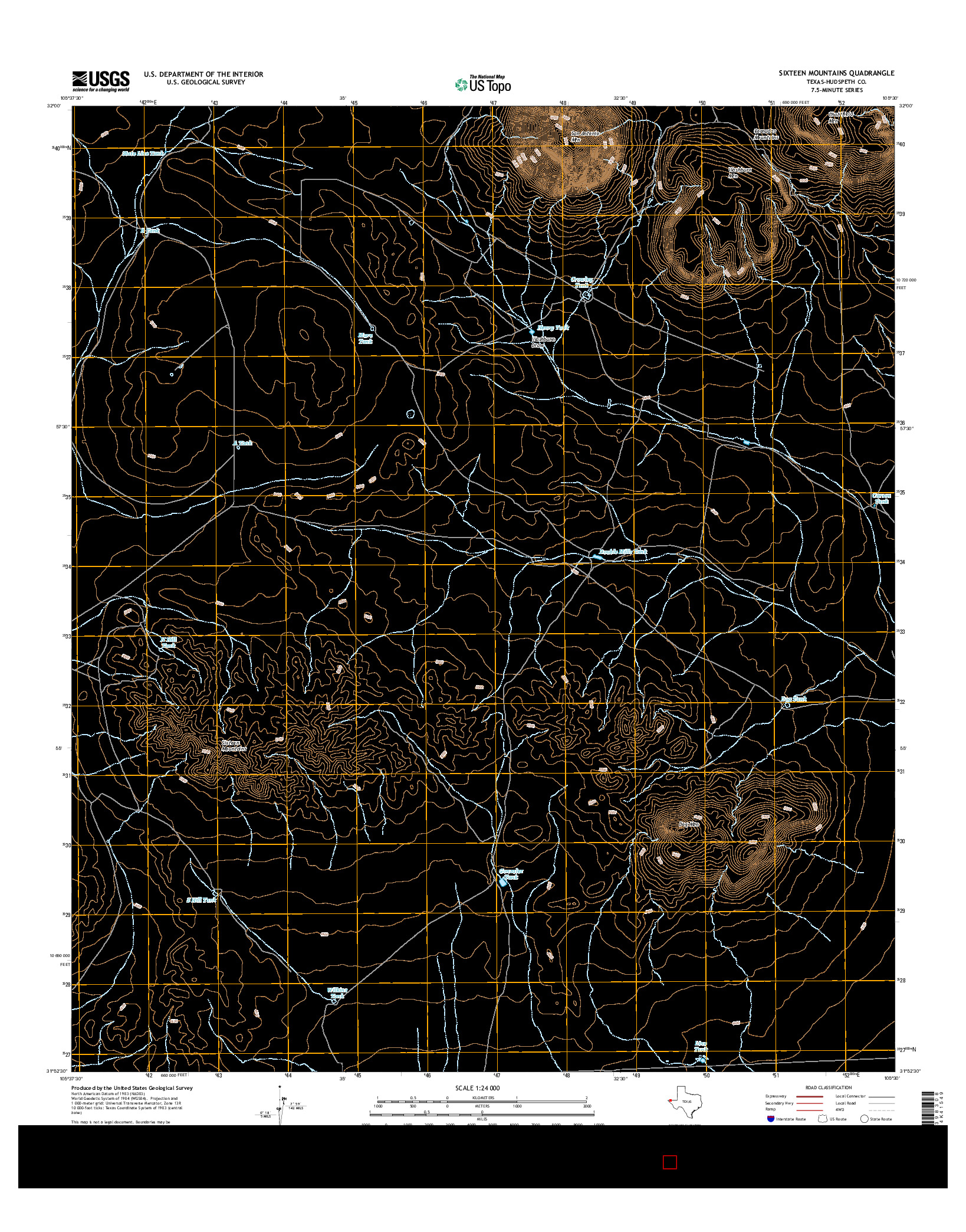 USGS US TOPO 7.5-MINUTE MAP FOR SIXTEEN MOUNTAINS, TX 2016