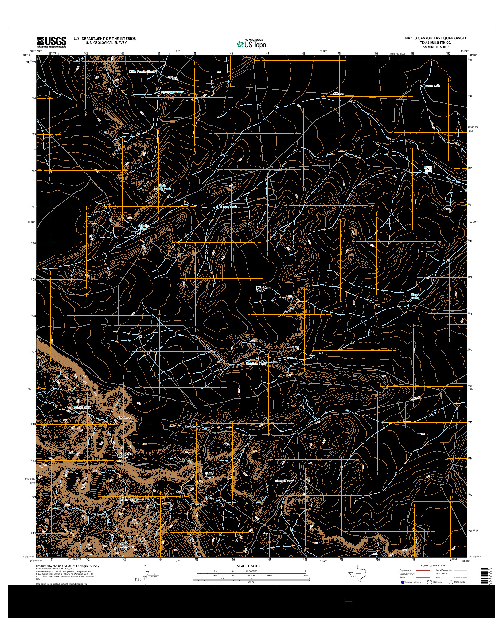 USGS US TOPO 7.5-MINUTE MAP FOR DIABLO CANYON EAST, TX 2016