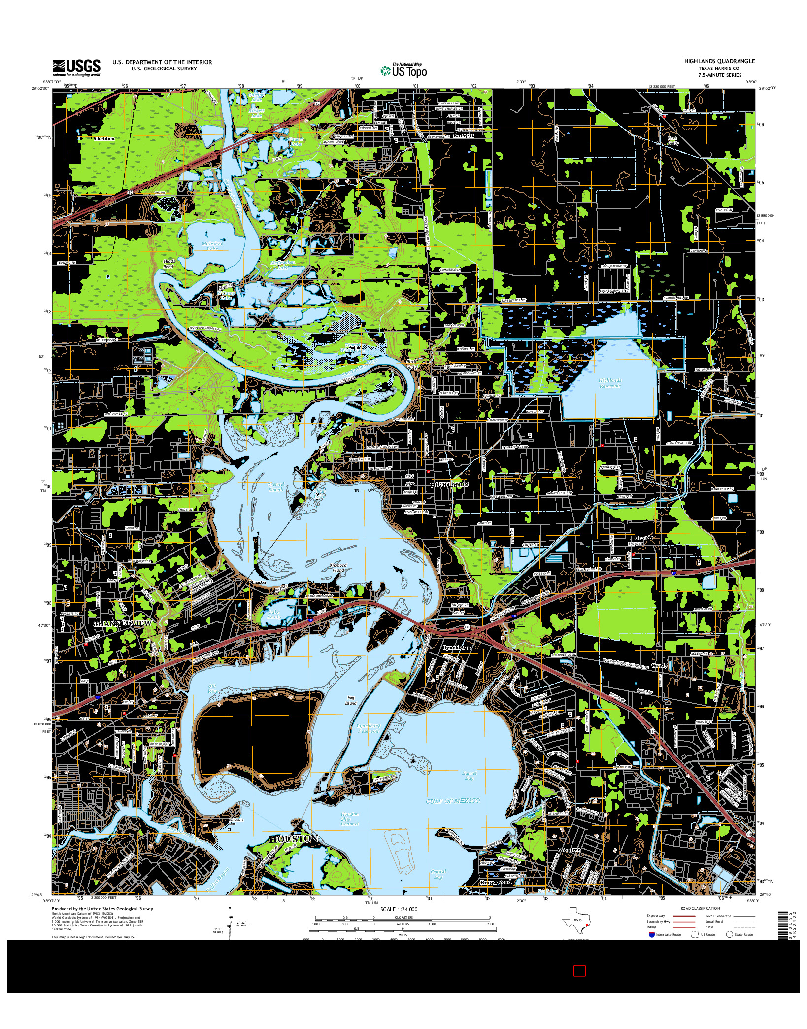 USGS US TOPO 7.5-MINUTE MAP FOR HIGHLANDS, TX 2016