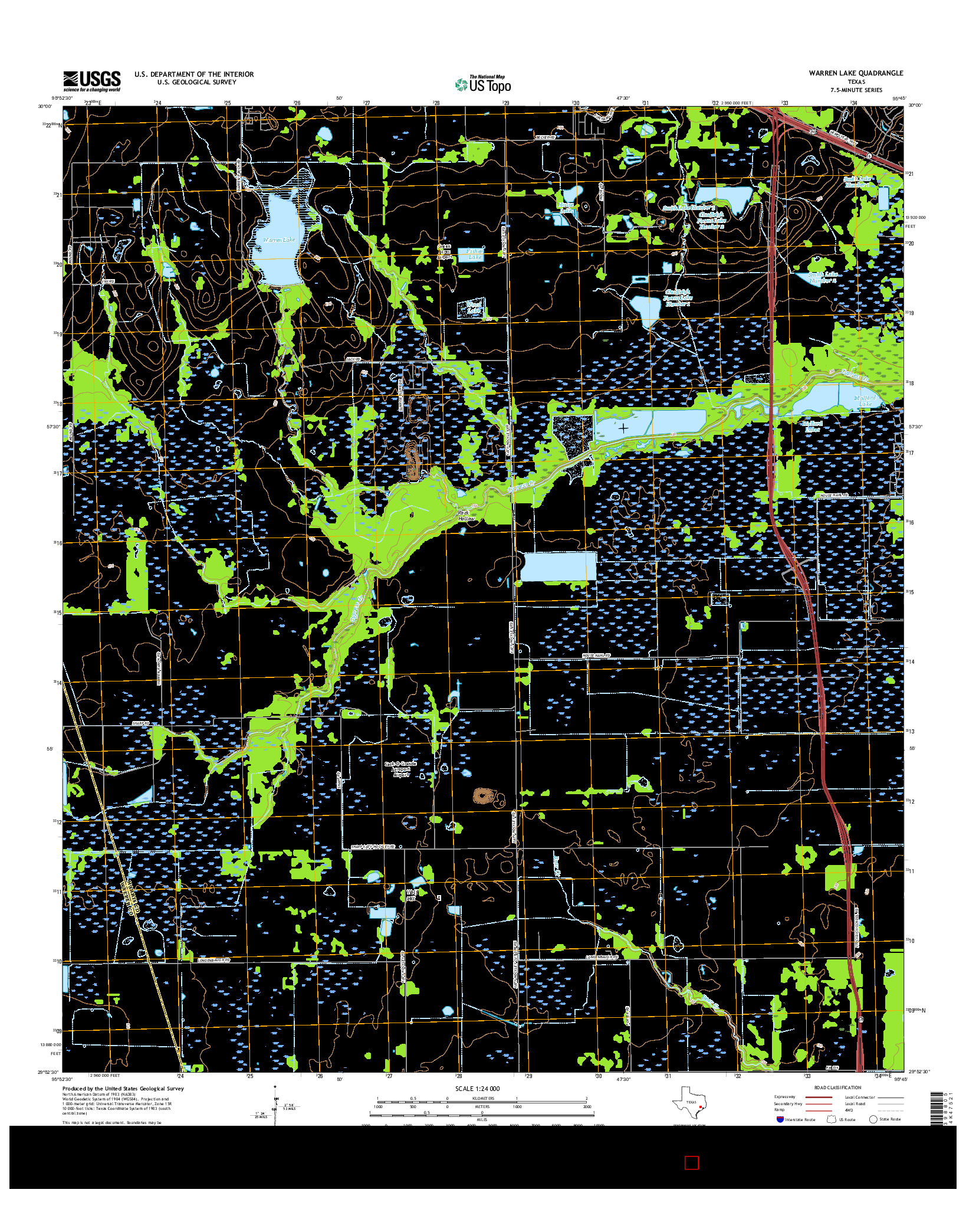 USGS US TOPO 7.5-MINUTE MAP FOR WARREN LAKE, TX 2016