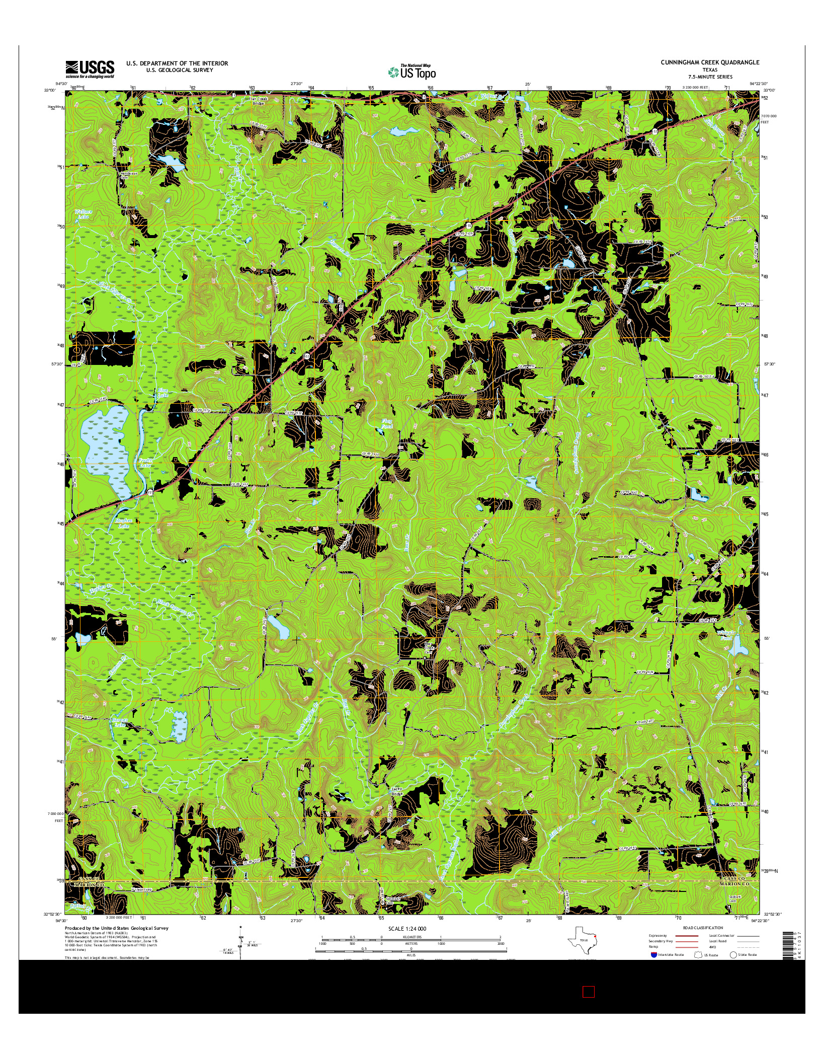 USGS US TOPO 7.5-MINUTE MAP FOR CUNNINGHAM CREEK, TX 2016